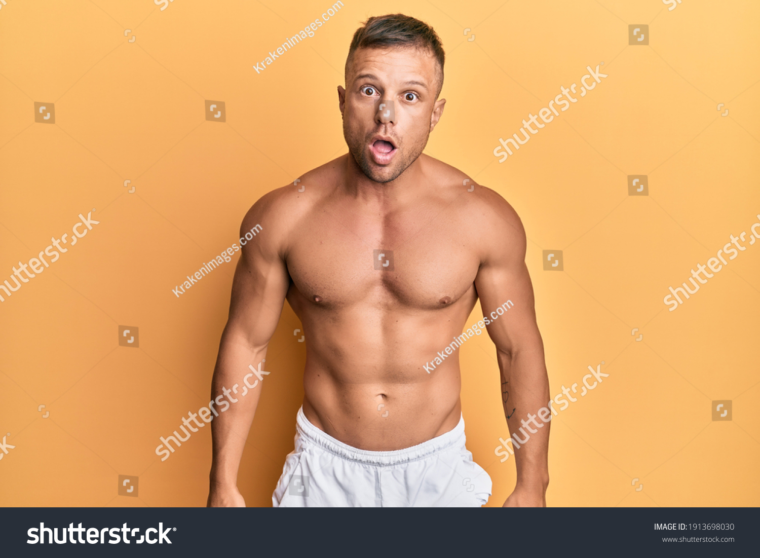 Стоковая фотография Handsome Muscle Man Standing Shirtless Scared Shutterstock