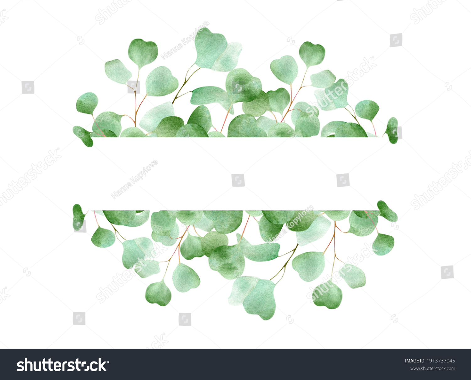 Watercolor Frame Eucalyptus Leaves Floral Horizontal Stock Illustration ...