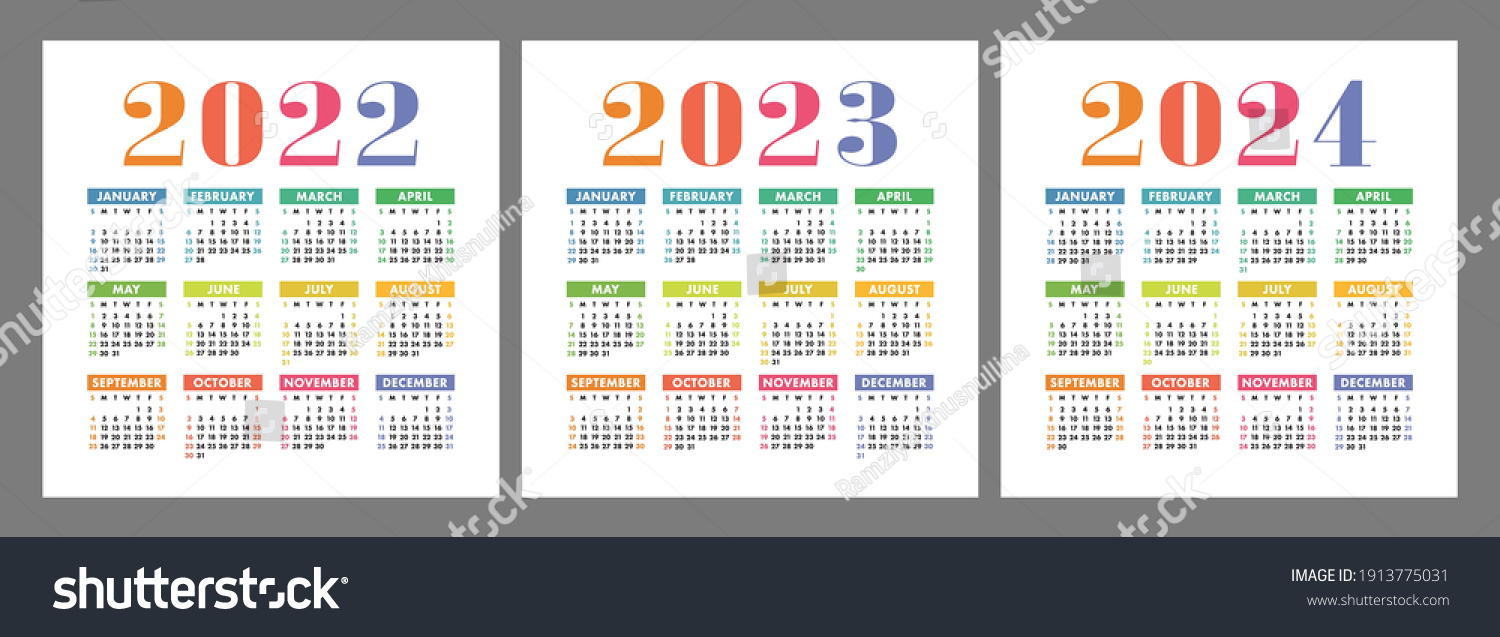 Calendar 2022 2023 2024 Years English Stock Vector (royalty Free 