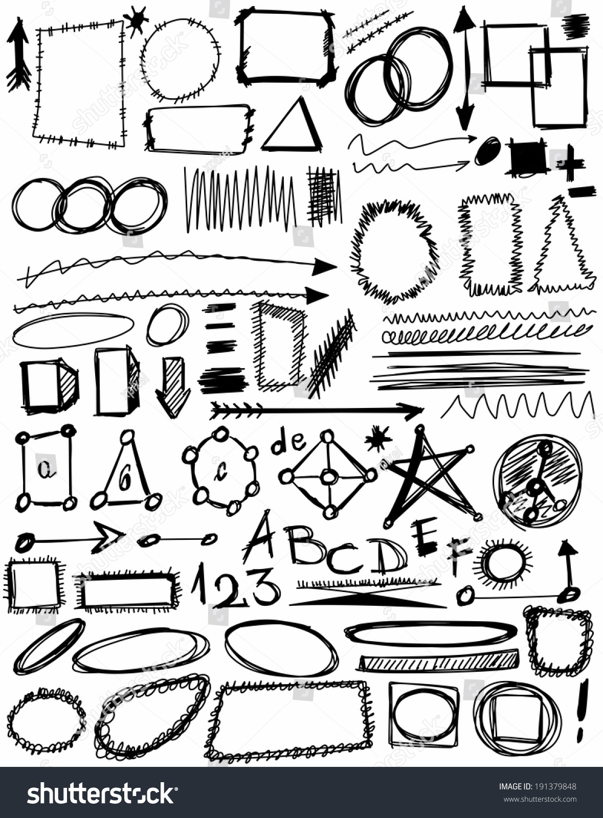 Doodle Set Hand Drawn Shapes Line Stock Illustration 191379848 ...