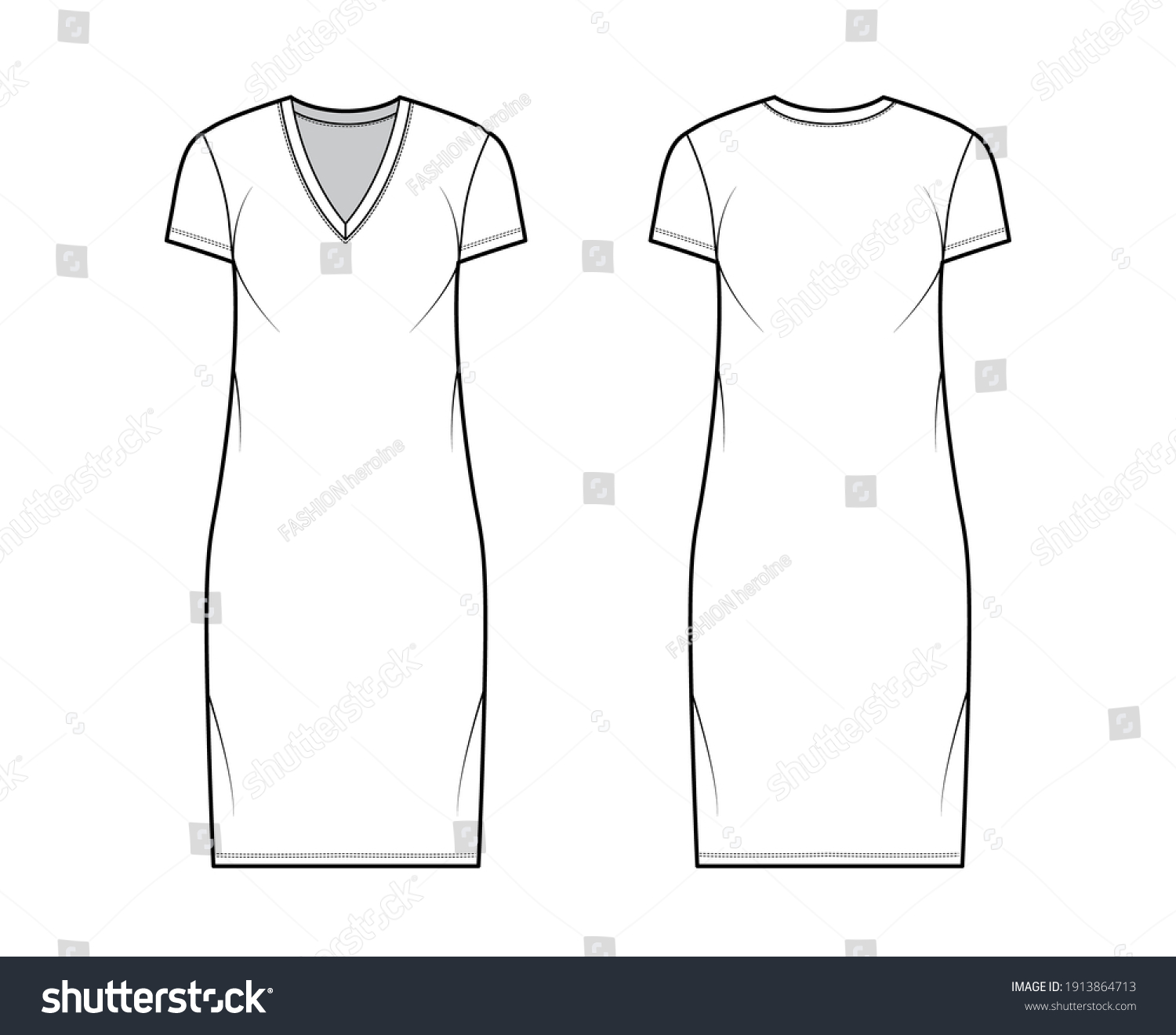 Tshirt Dress Technical Fashion Illustration Vneck Stock Vector (Royalty ...