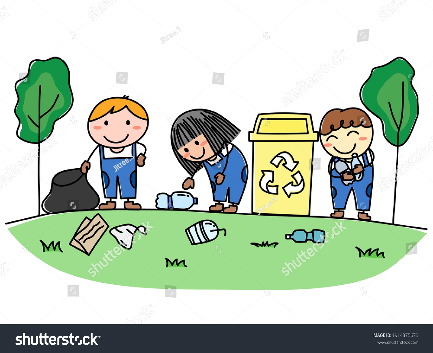 Kids Cleaning Kids Recycling Garbage Save Stock Vector (Royalty Free ...