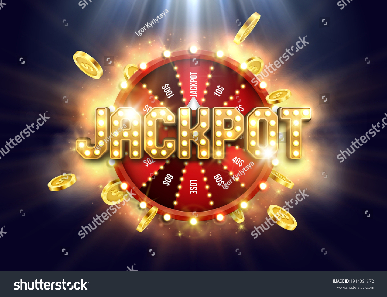 Shining Jackpot Sign Wheel Fortune Golden Stock Vector (Royalty Free ...