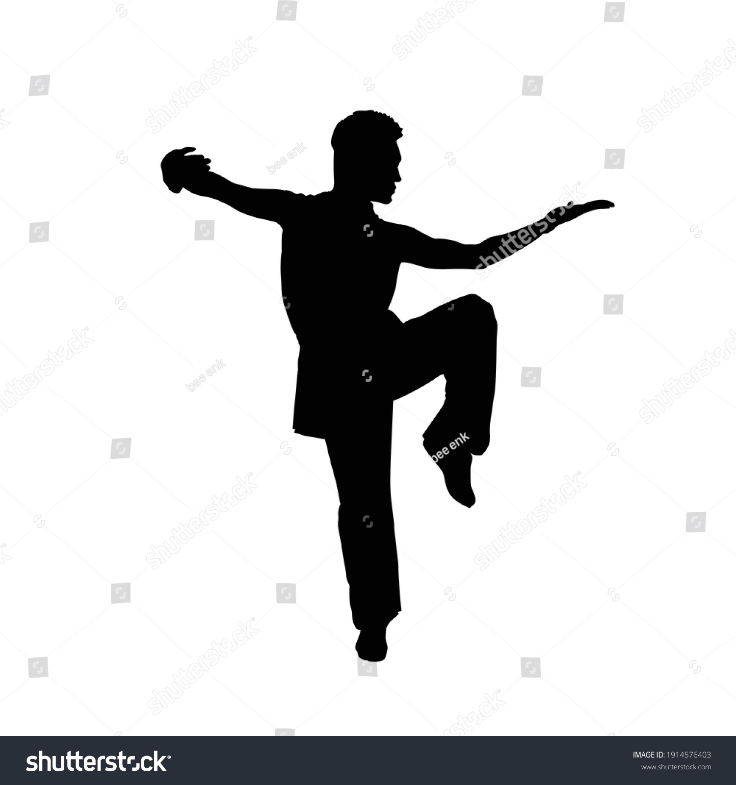 Silhouette Man Guy Showing Basic Wushu Stock Vector (Royalty Free ...