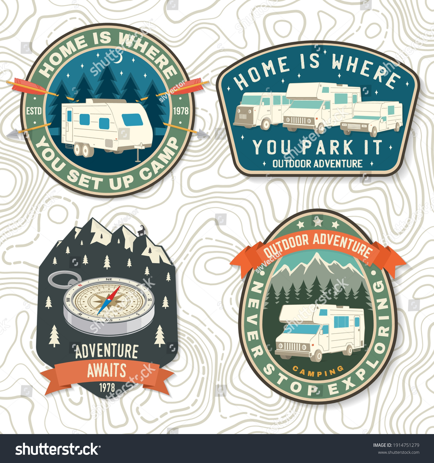 Set Summer Camp Patches Vector Concept Stock Vector (Royalty Free ...
