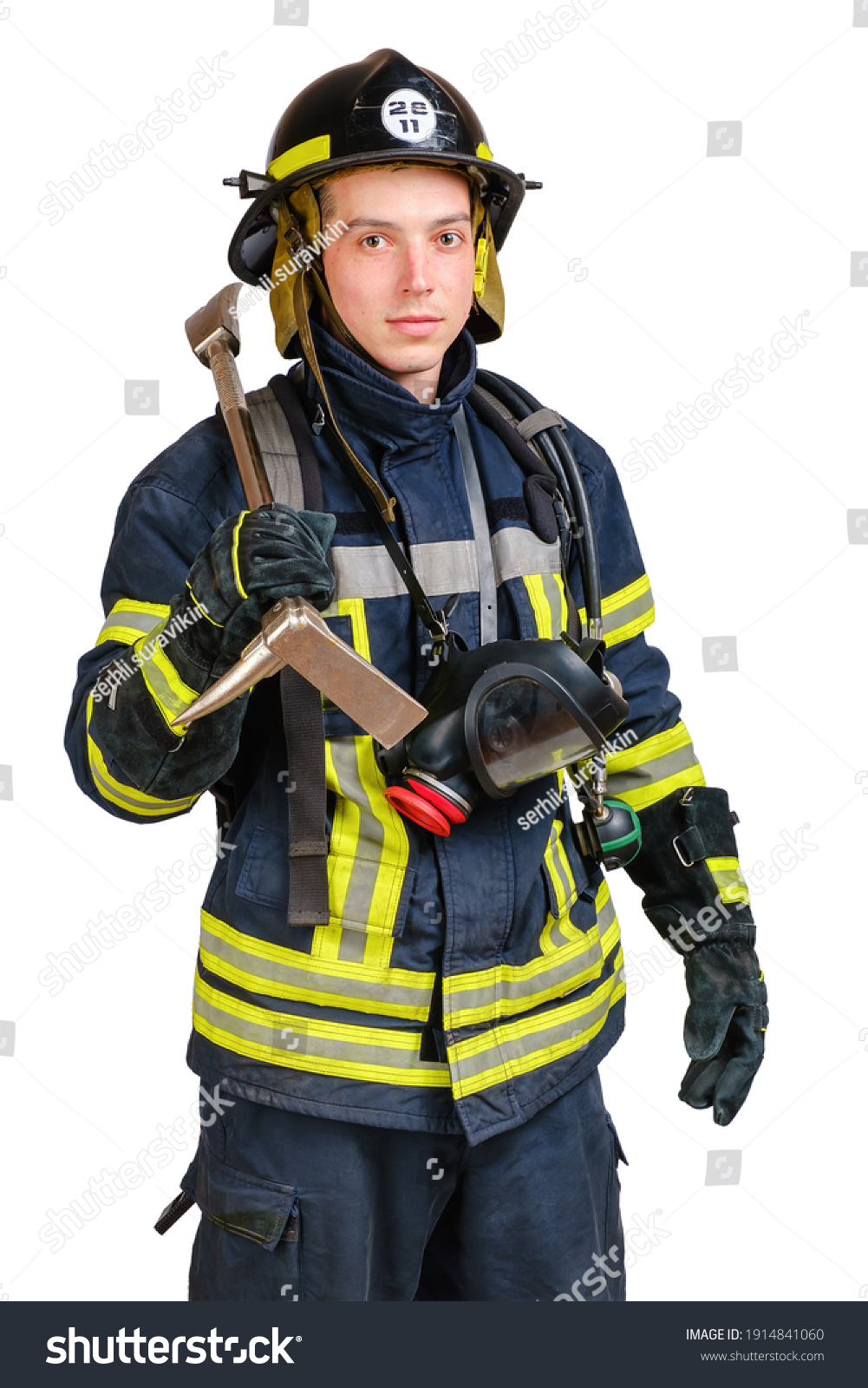 Young Brave Man Uniform Firefighter Hooligan Stock Photo 1914841060 