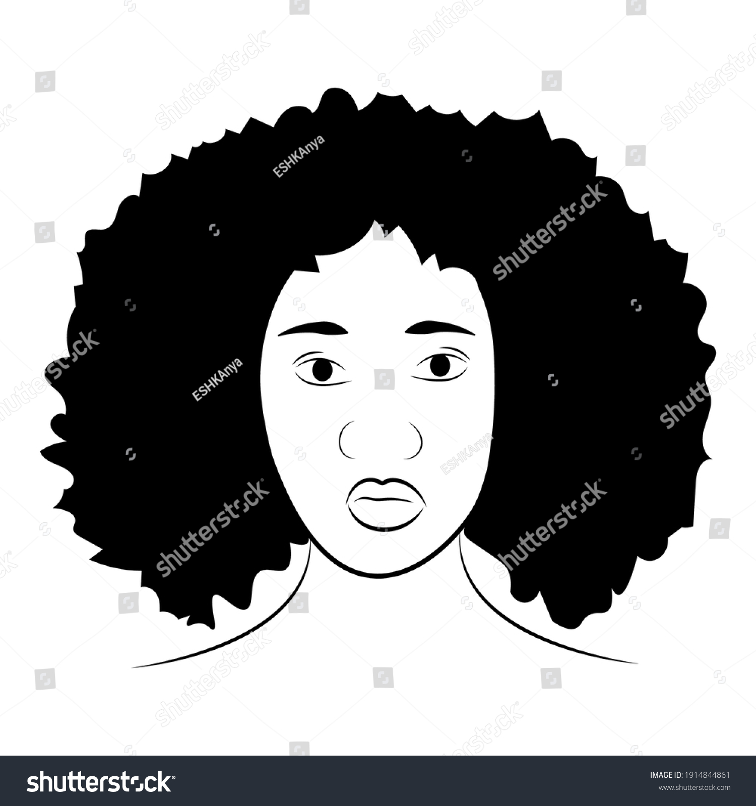 Portrait Afro Woman Hand Drawn Vector Stock Vector (Royalty Free ...