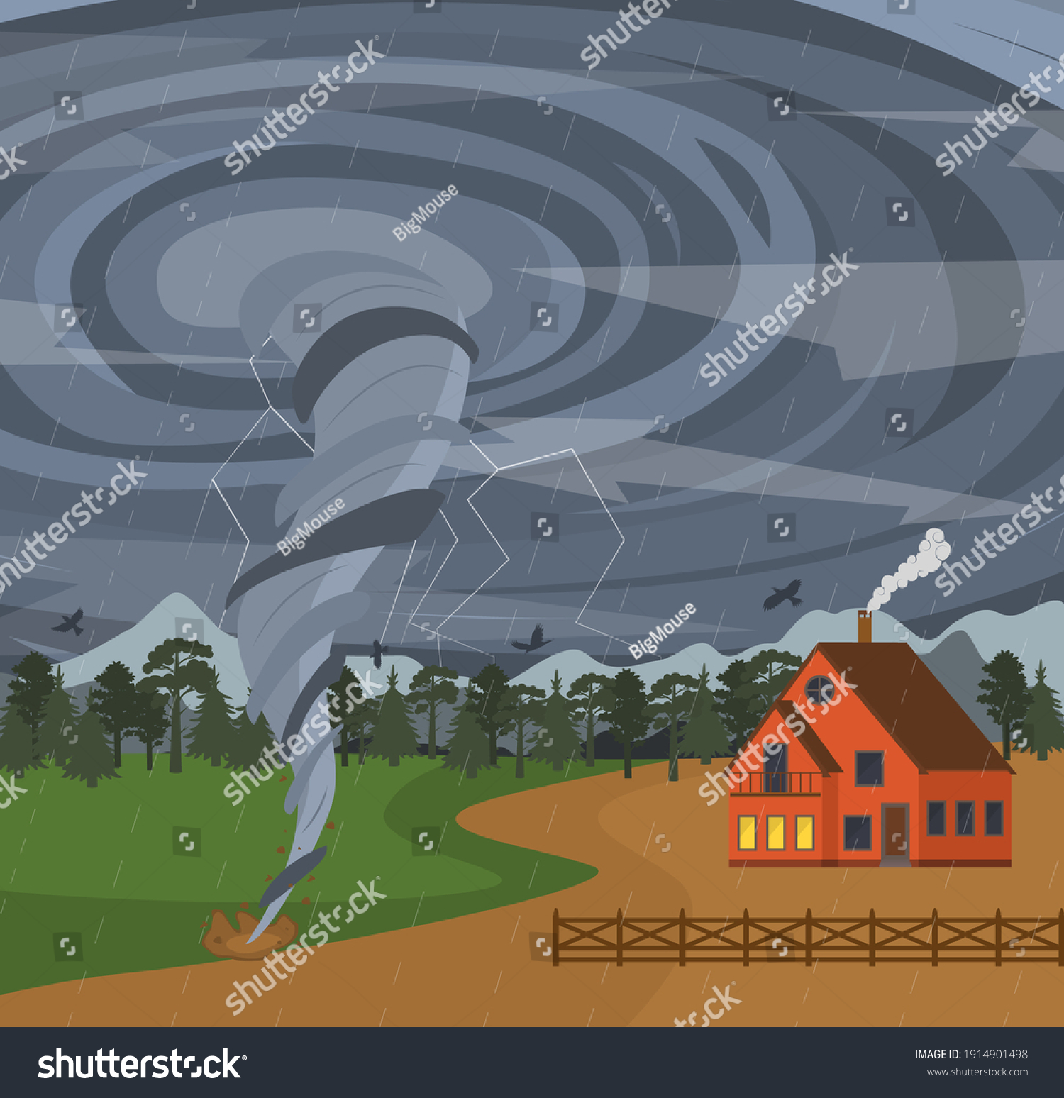 Cartoon House Tornado Card Poster Insurance Stock Illustration ...