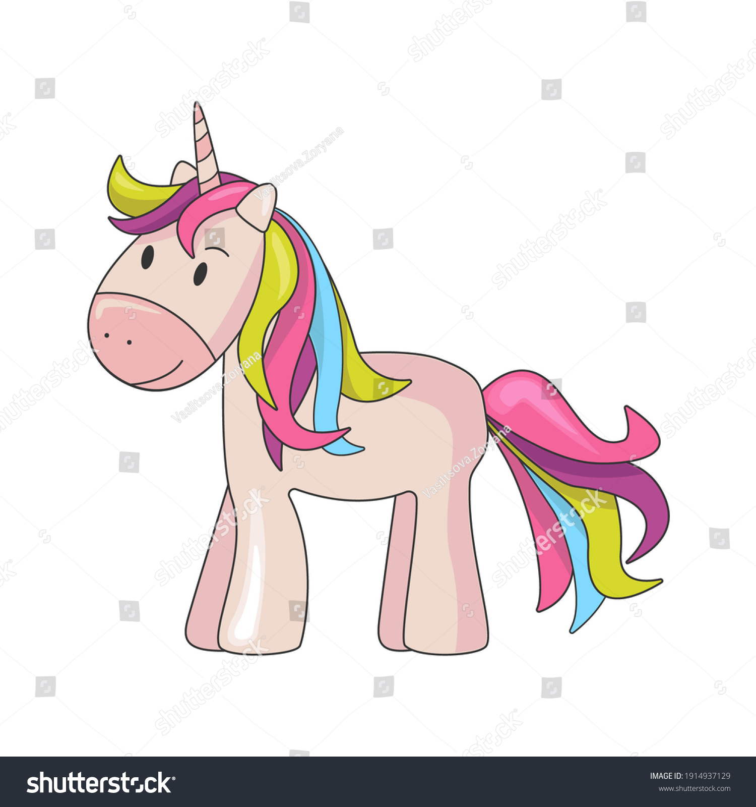 Cute Colored Unicorn Isolated On White Stock Illustration 1914937129 ...