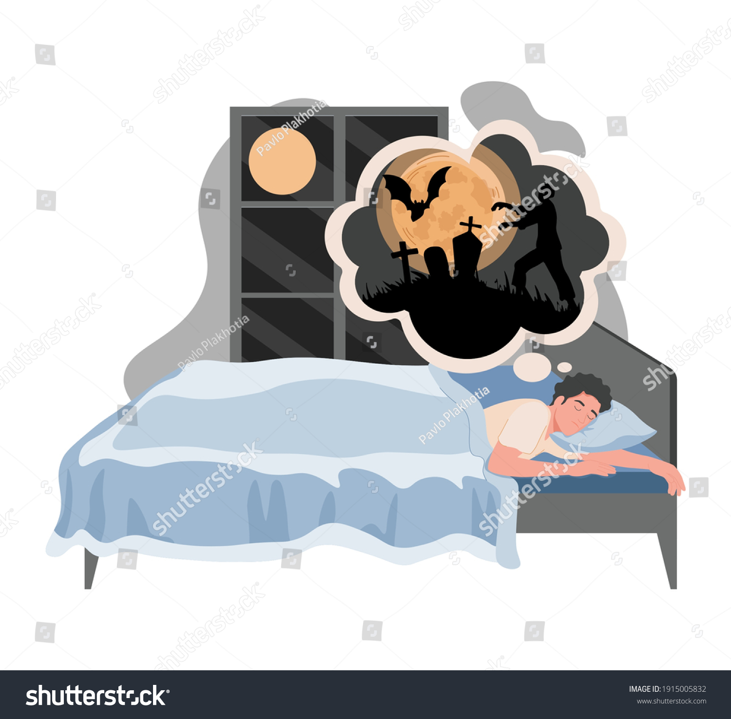 Young Man Lying Bed Night Has 库存矢量图（免版税）1915005832 Shutterstock