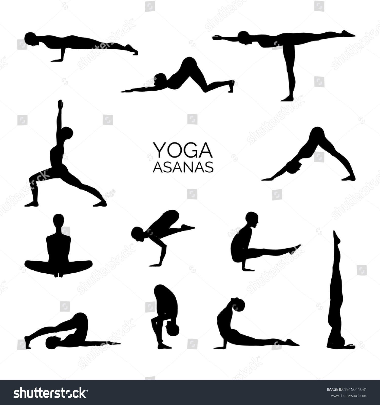 Silhouette Some Yoga Poses Meditation Healthy Stock Vector (Royalty ...