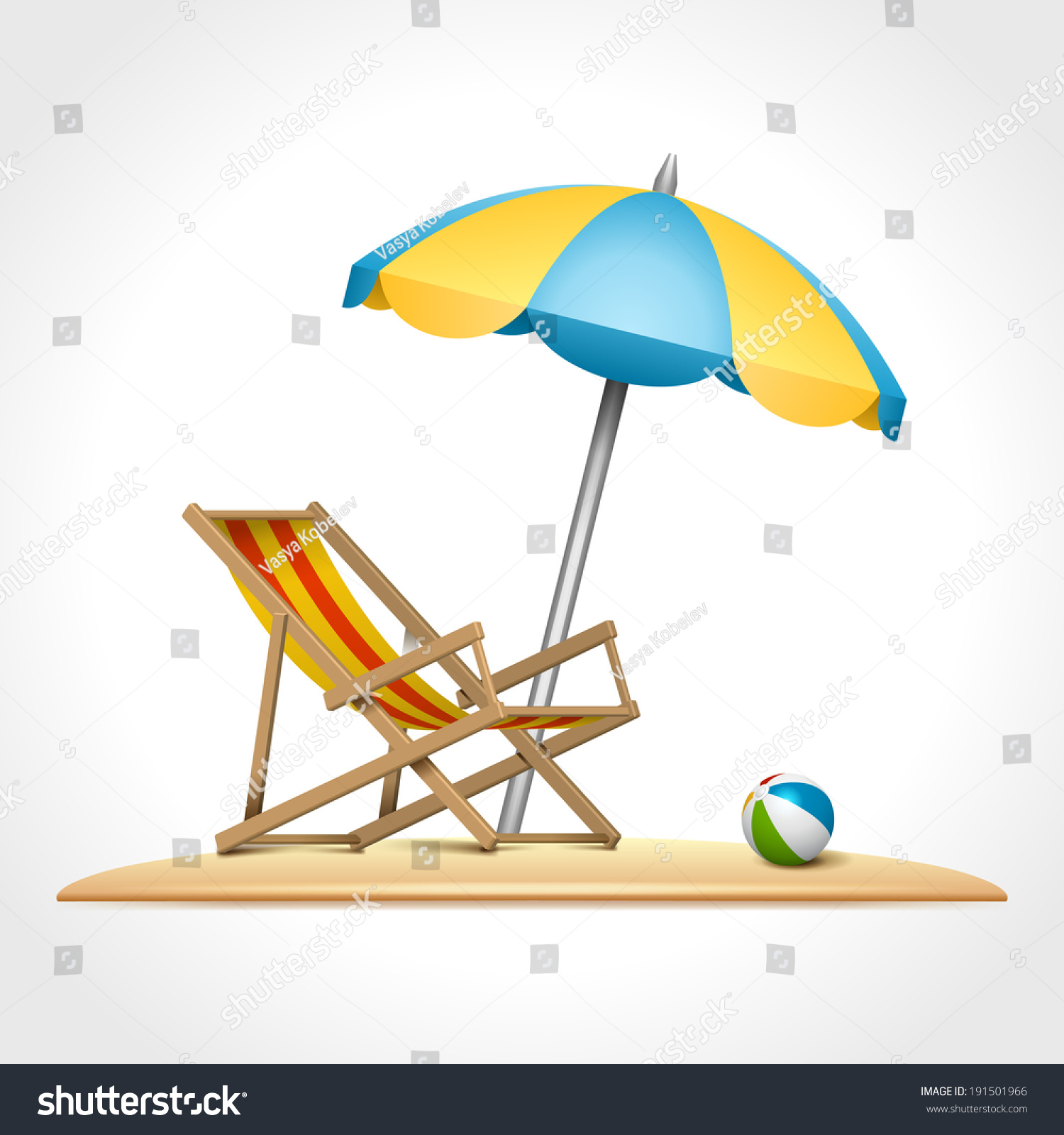 Пляжный зонтик и шезлонг вектор