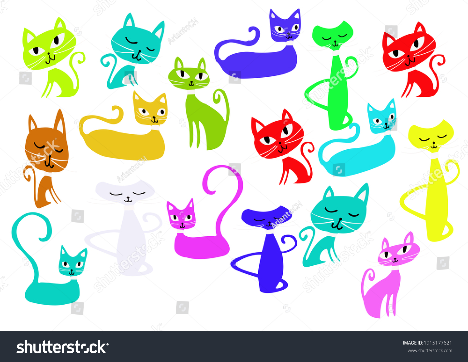 Collection Colored Cat Cartoon Images Stock Illustration 1915177621 ...