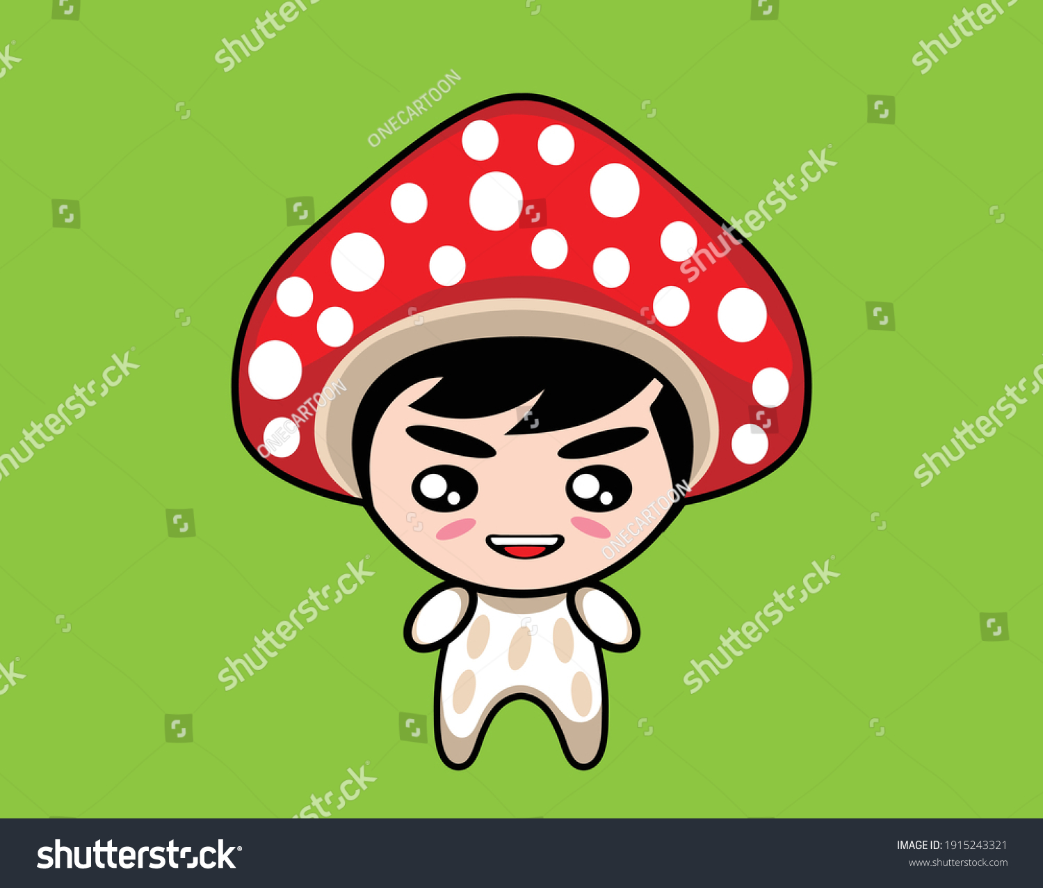 Cute Boy Cartoon Wearing Mushroom Costume Stock Vector (Royalty Free