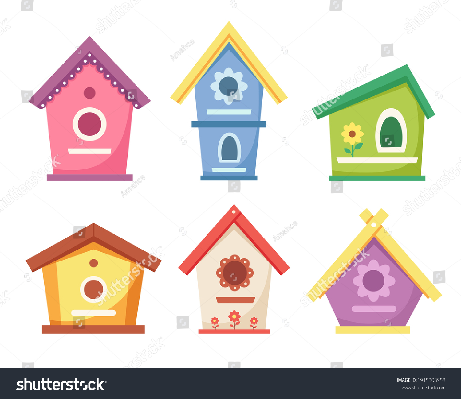 Birdhouses Collection Garden Bird Houses Feeding Stock Vector (Royalty ...