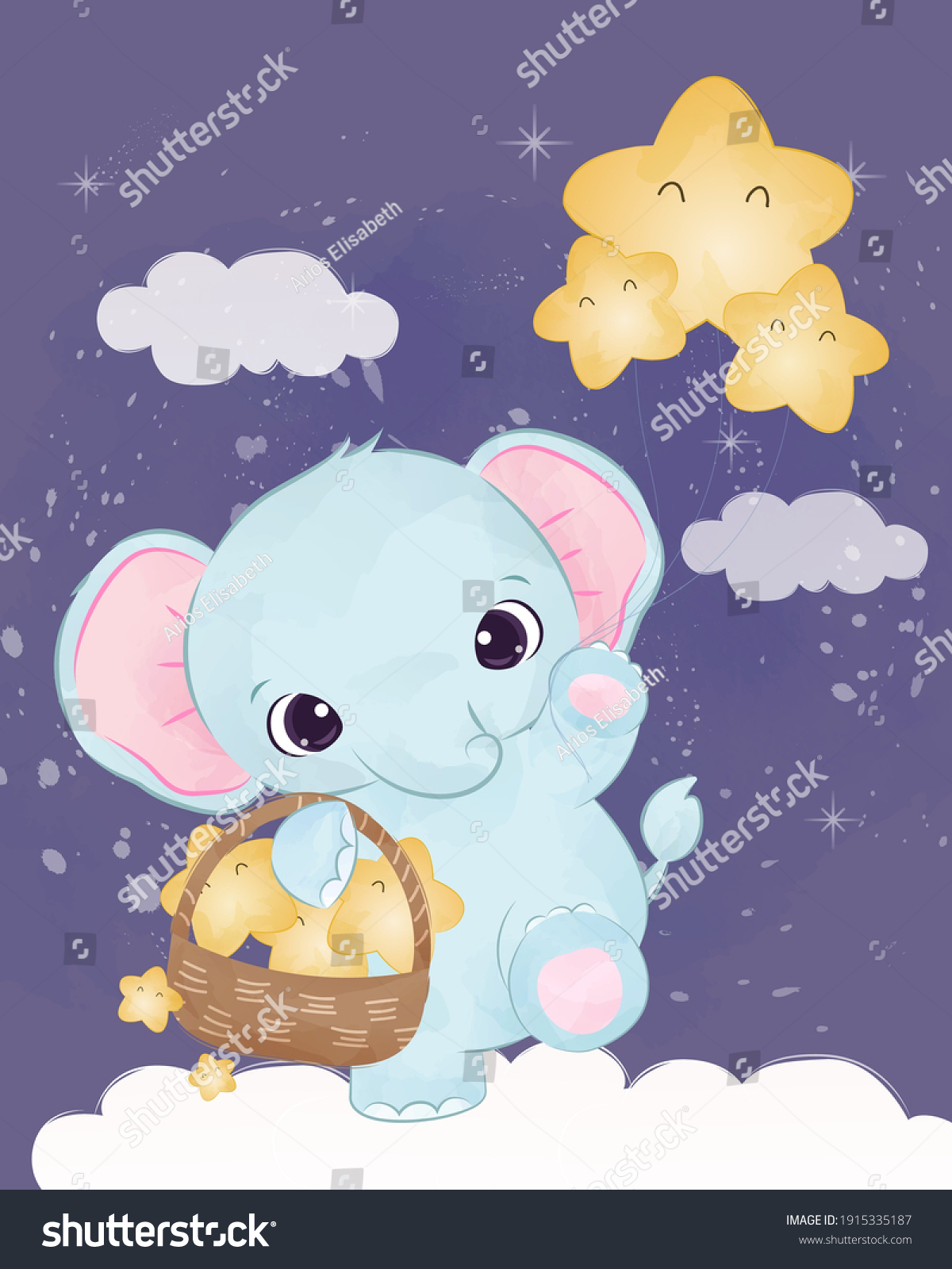 Adorable Elephant Illustration Watercolor Children Stock Vector ...