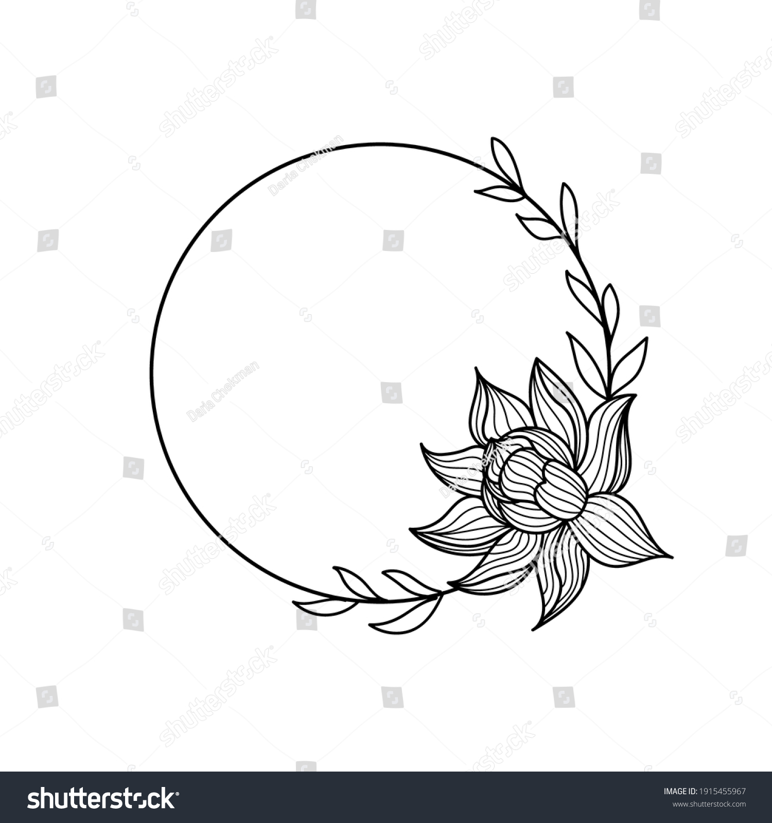 Round Floral Frame Lotus Leaves Flowers Stock Vector (Royalty Free ...