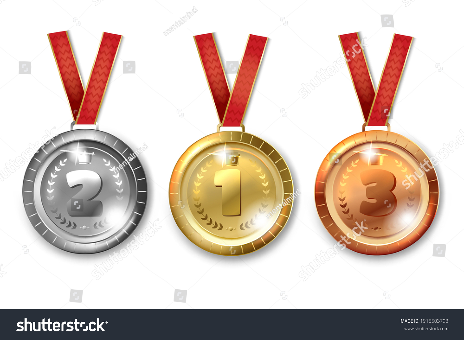 Gold Silver Bronze Medals Symbols Victory Stock Vector (Royalty Free ...