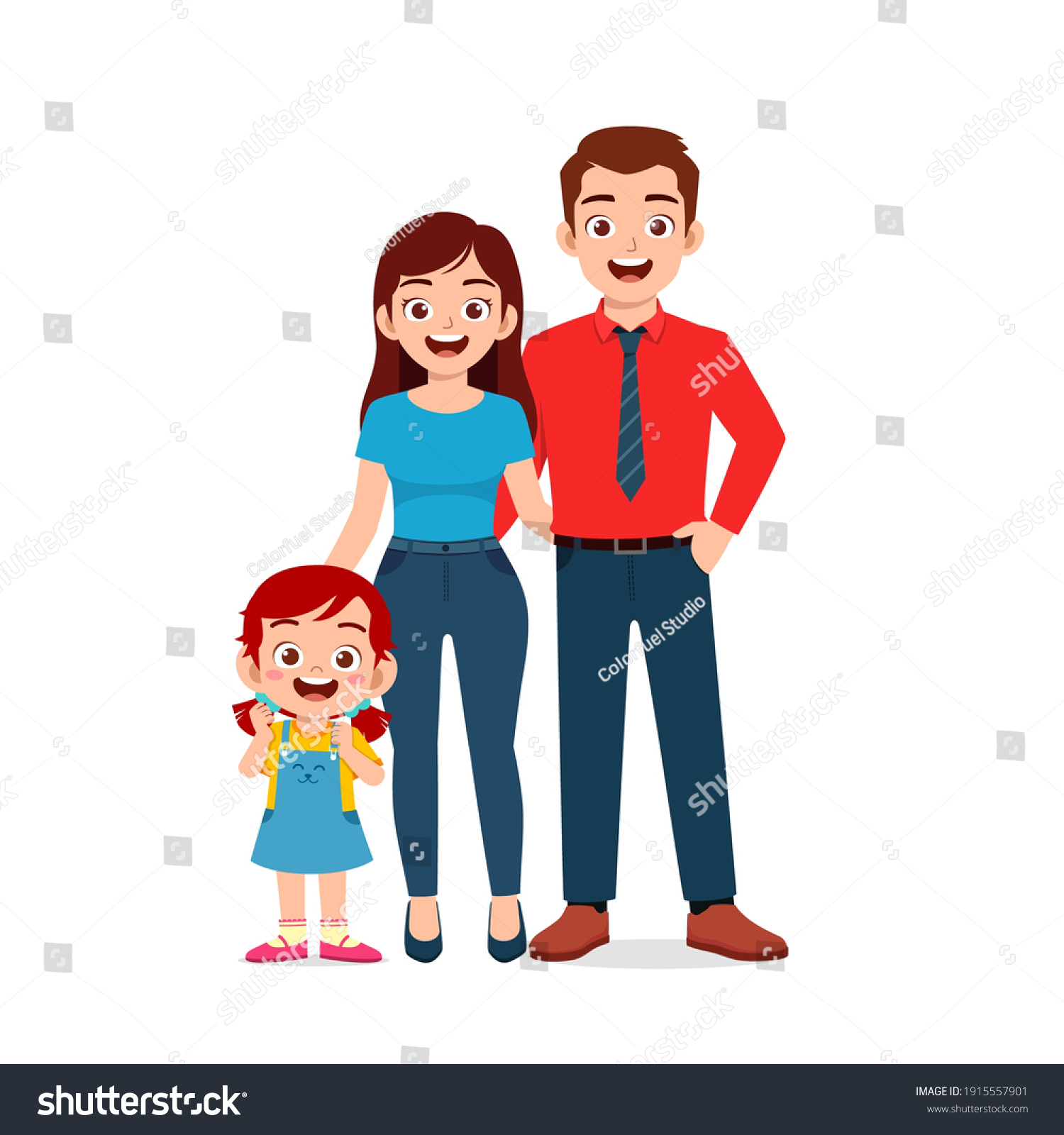 Cute Little Girl Mom Dad Together Stock Vector (Royalty Free ...