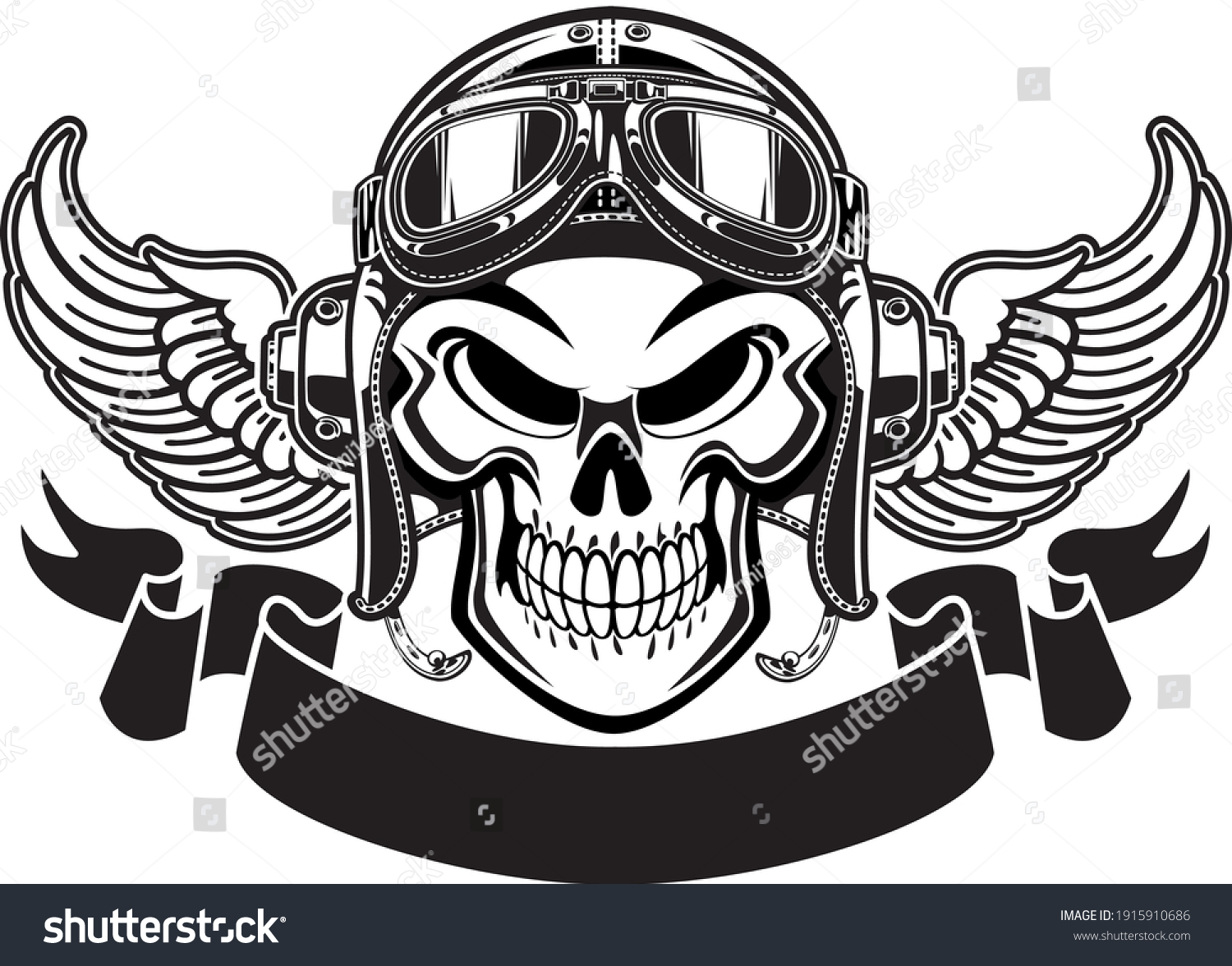 Human Skull Pilot Helmet Wings Banner Stock Vector (Royalty Free ...