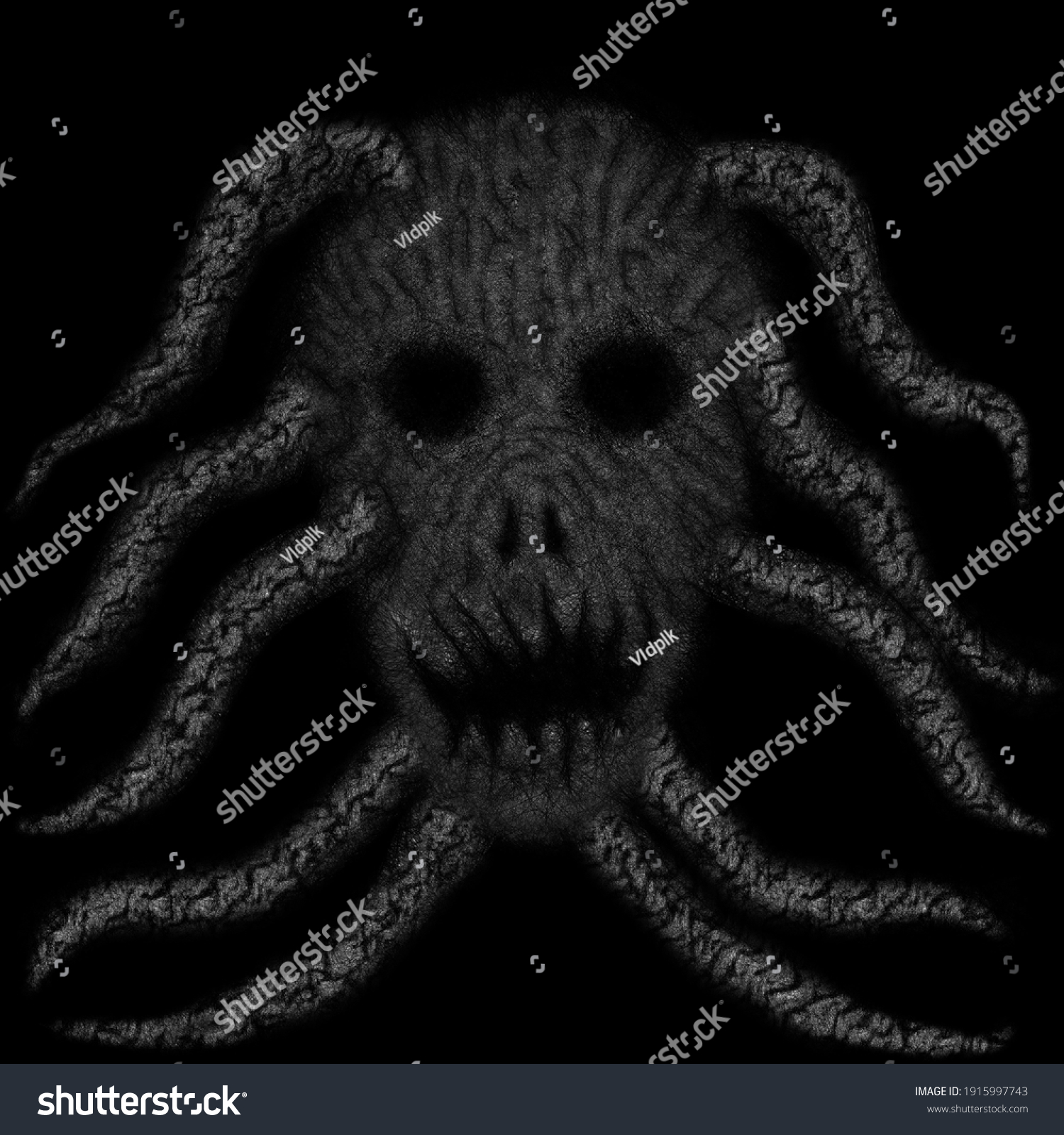 Dead Head Tentacles Digital Painting Monochrome Stock Illustration ...