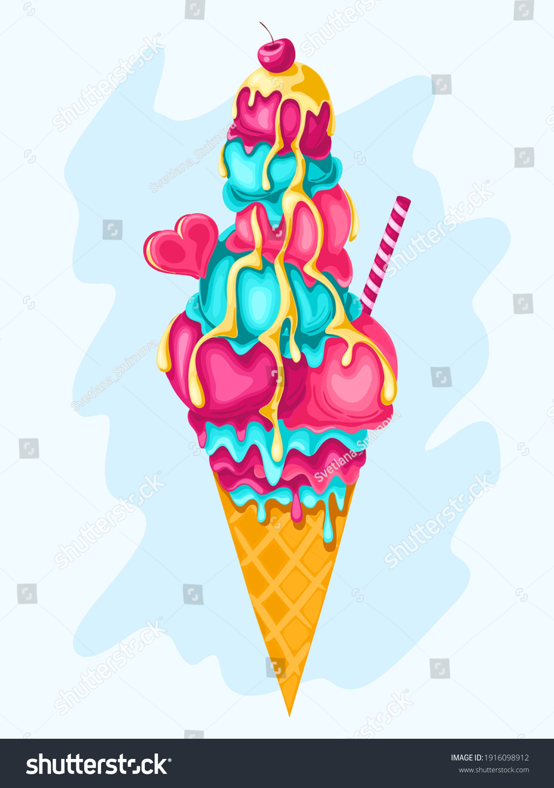 Pink Strawberry Mint Cherry Ice Cream Stock Vector Royalty Free