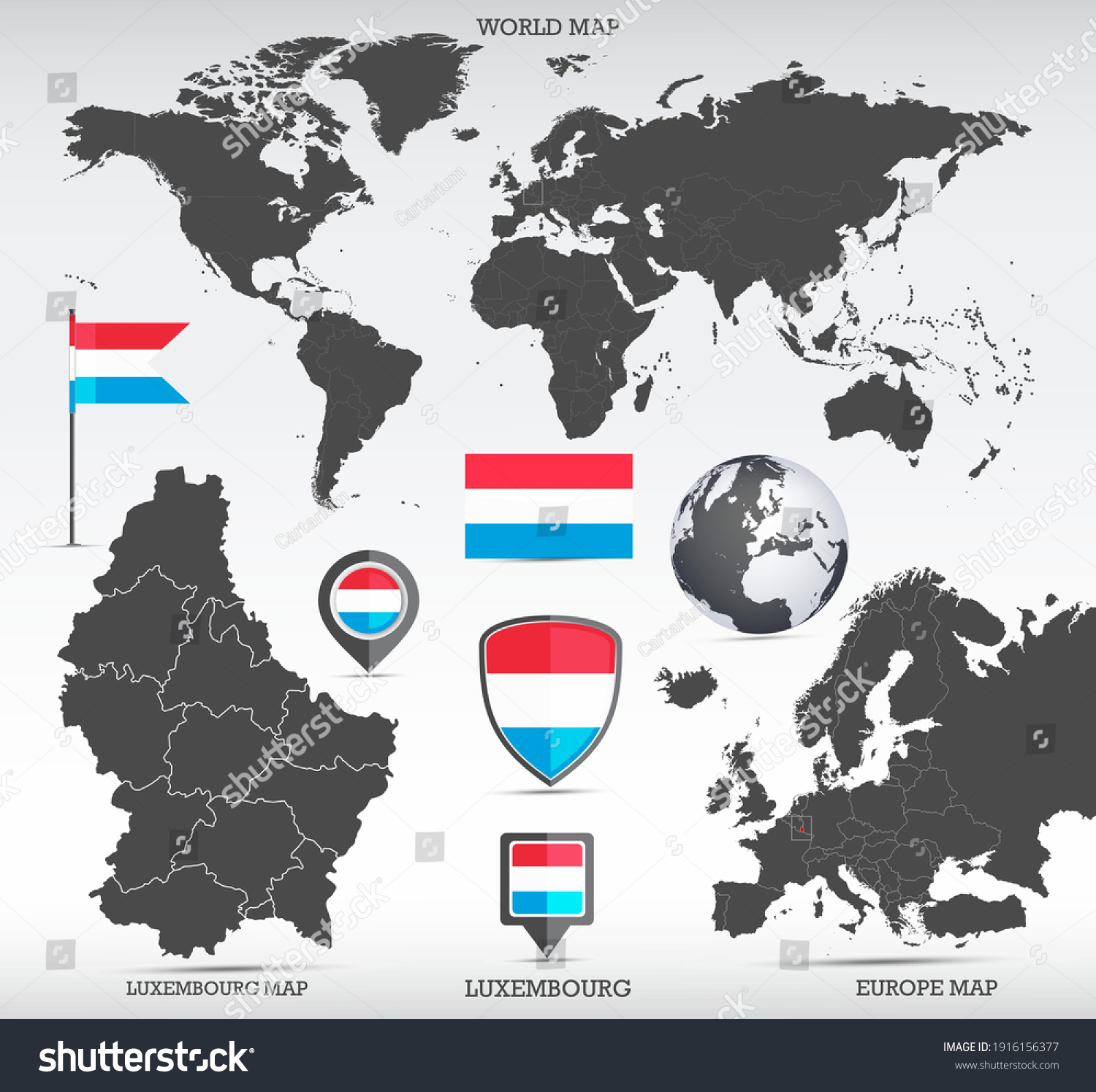Luxembourg Administrative Divisions Map Earth Globe Stock Vector Stock Vector Luxembourg Administrative Divisions Map Earth Globe World And Europe Maps Showing Country 1916156377