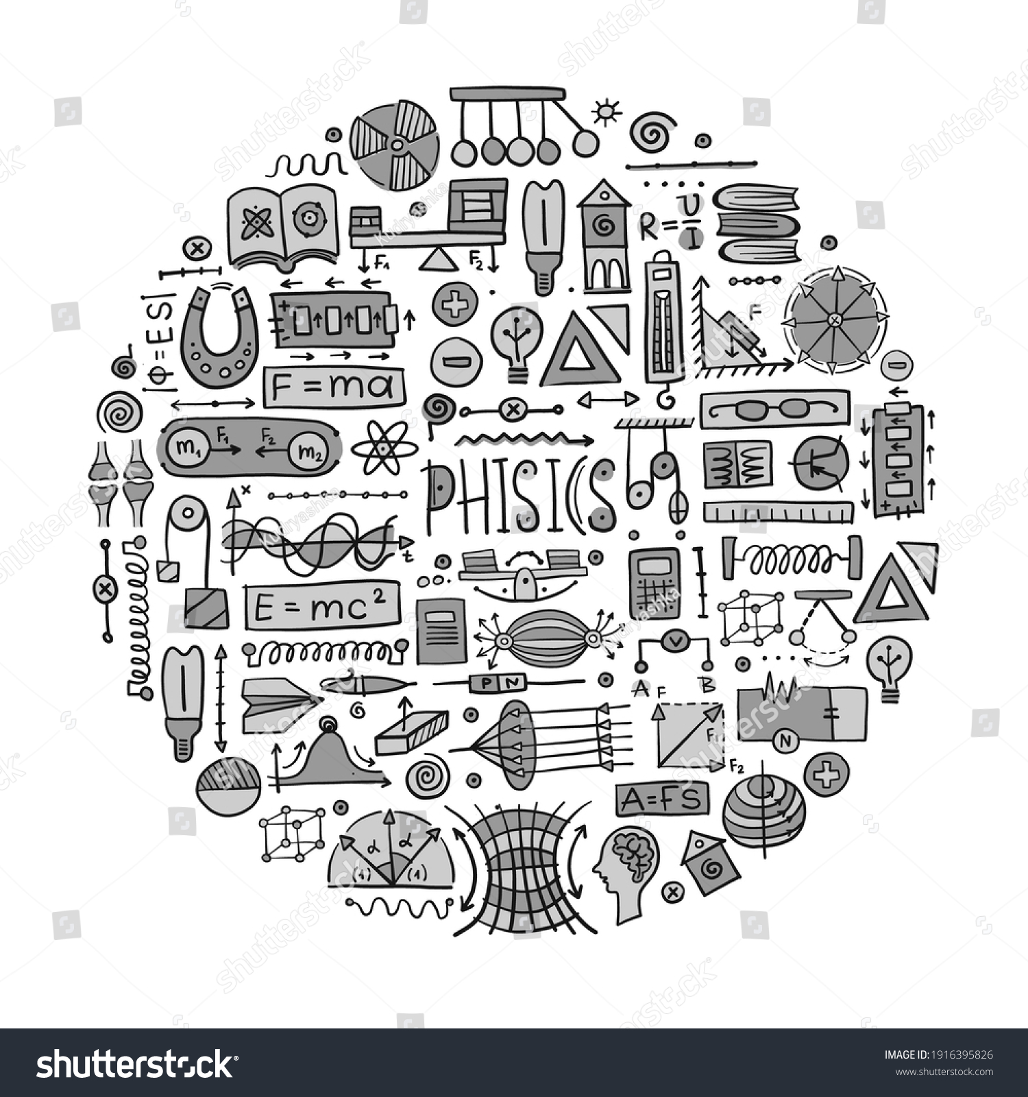 Physics Icons Sign Symbols Art Background Stock Vector (Royalty Free ...