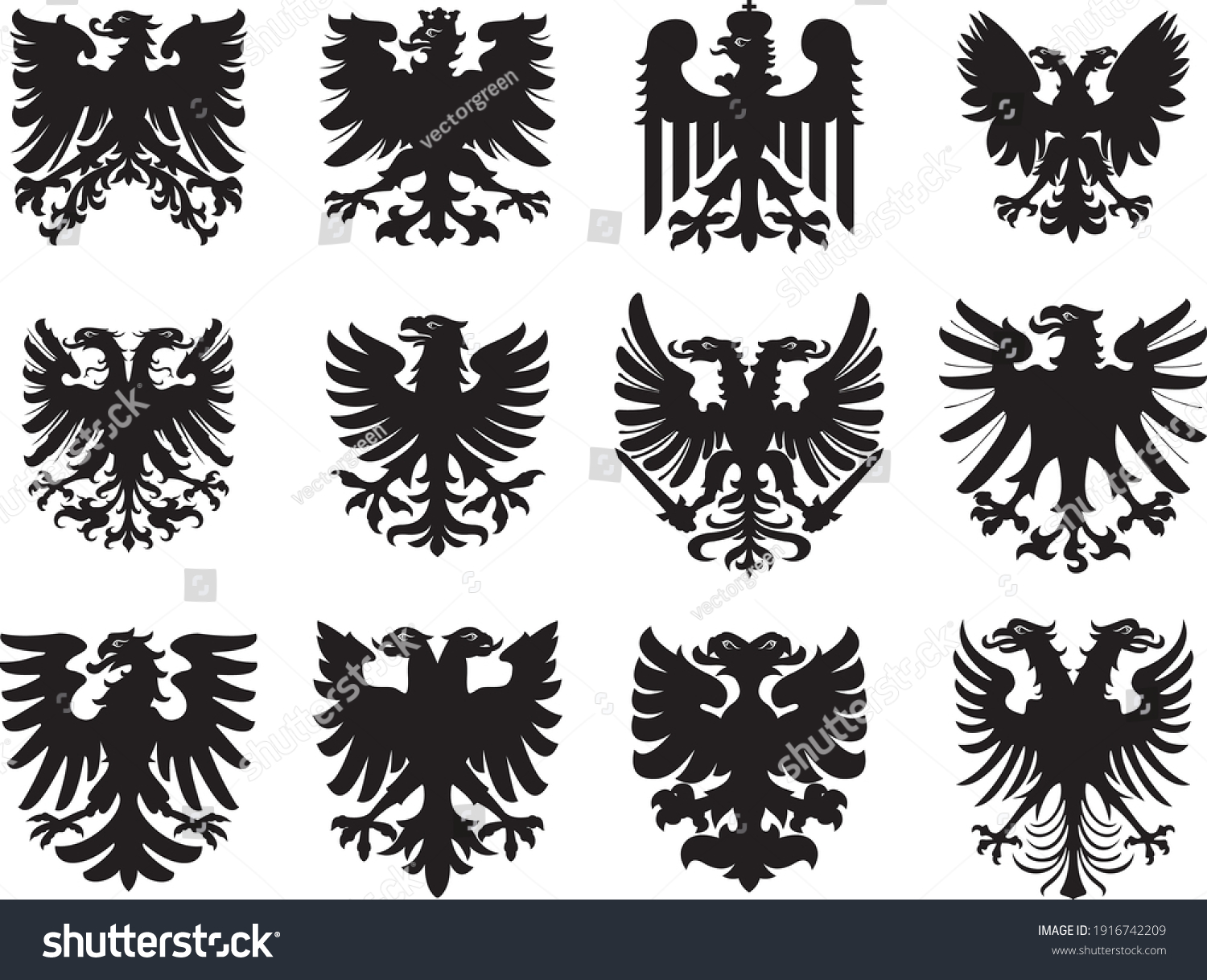 Heraldic Eagles Black White Silhouettes Set Stock Vector (Royalty Free ...