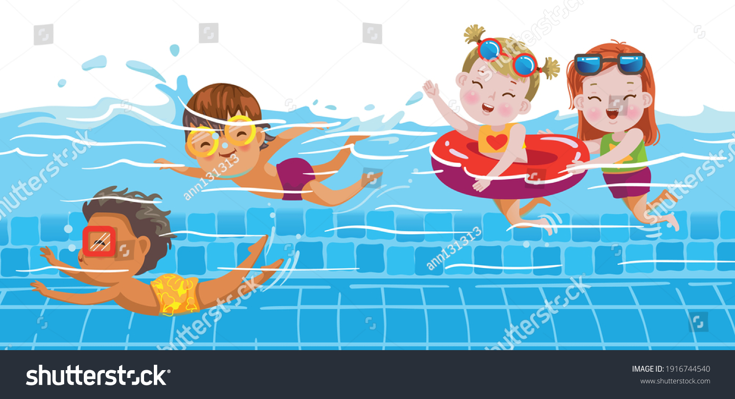 Children Swimming Underwater Pool Children Play Stock Vector (Royalty ...