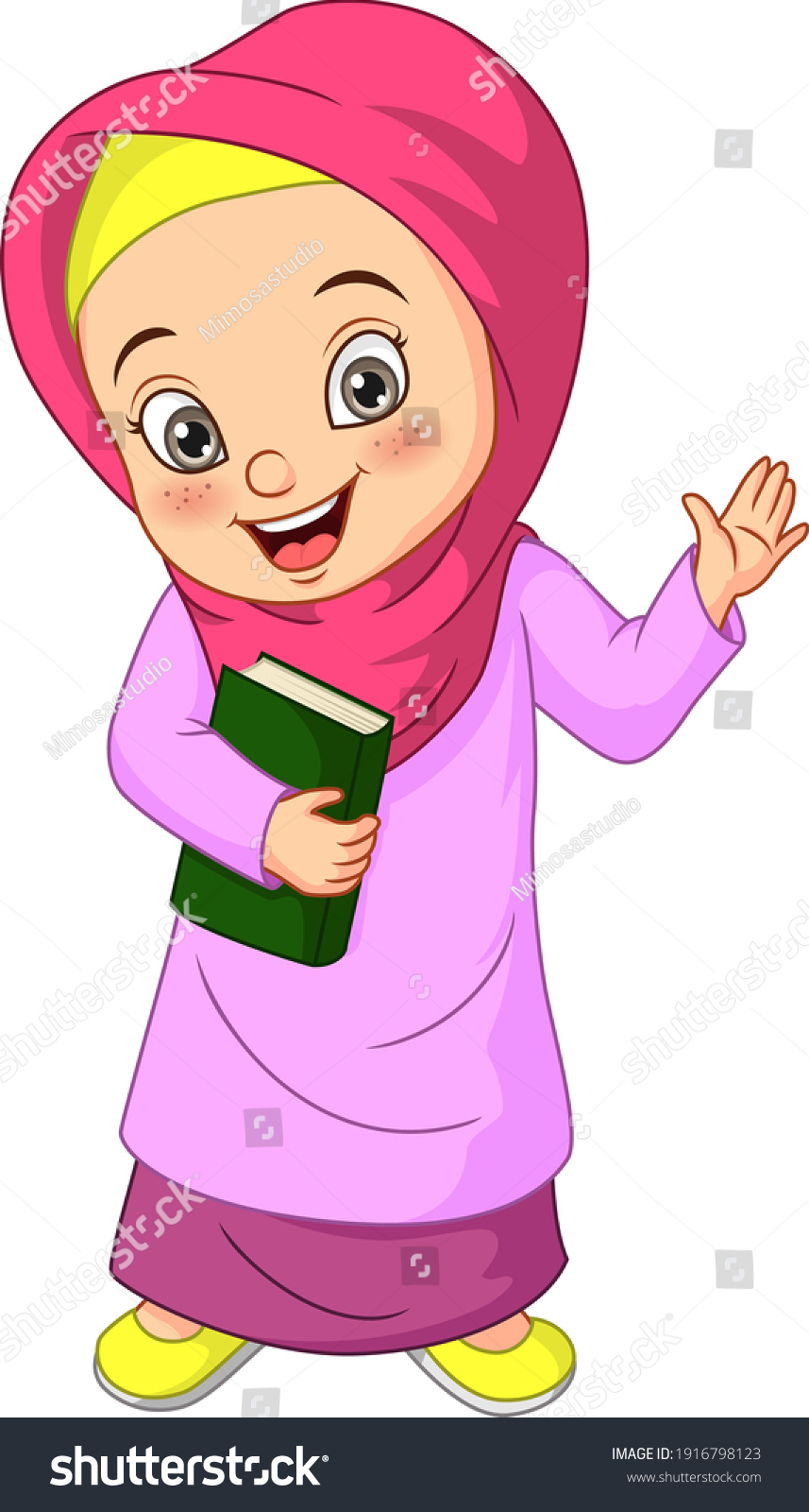 Cartoon Muslim Girl Holding Quran Book Stock Vector (Royalty Free ...