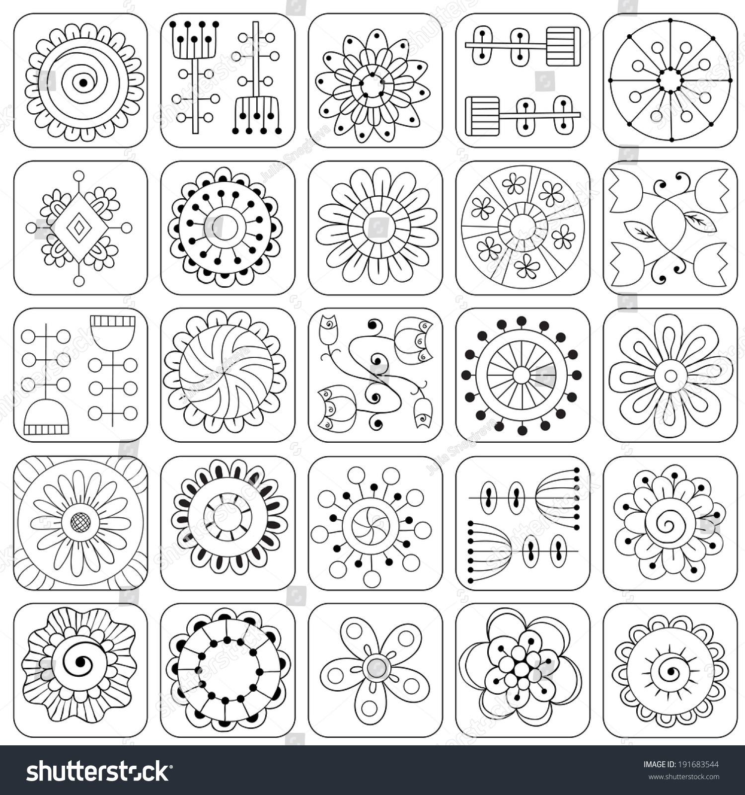 Seamless Pattern Sampler Doodle Flowers Leaves Stock Vector (Royalty ...