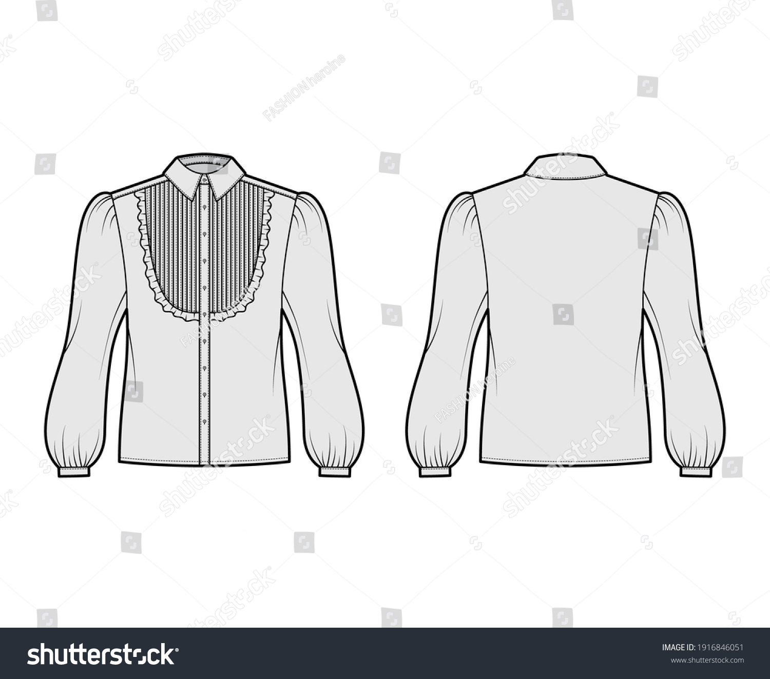 Blouse Tuxedo Technical Fashion Illustration Long Stock Vector (Royalty ...