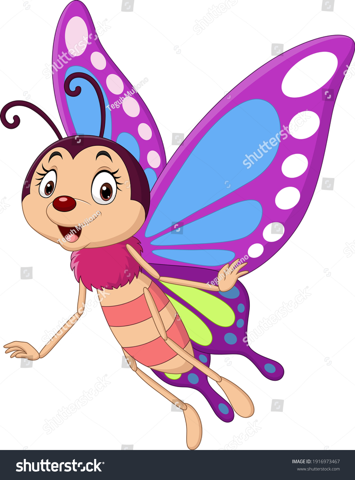 Cartoon Funny Butterfly Flying On White Stock Vector (Royalty Free ...