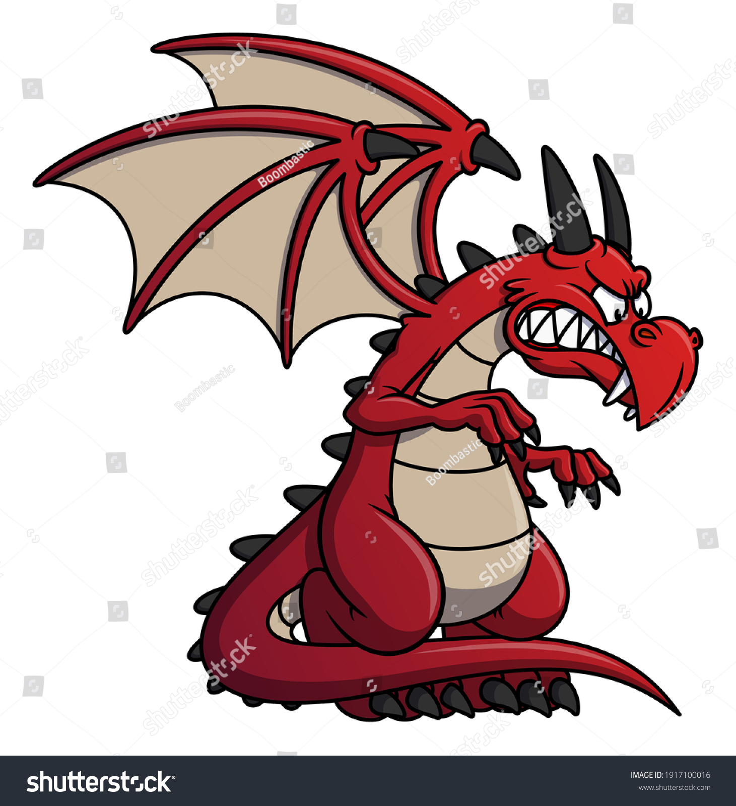 Angry Red Dragon Cartoon Illustration Wings Stock Vector (Royalty Free ...