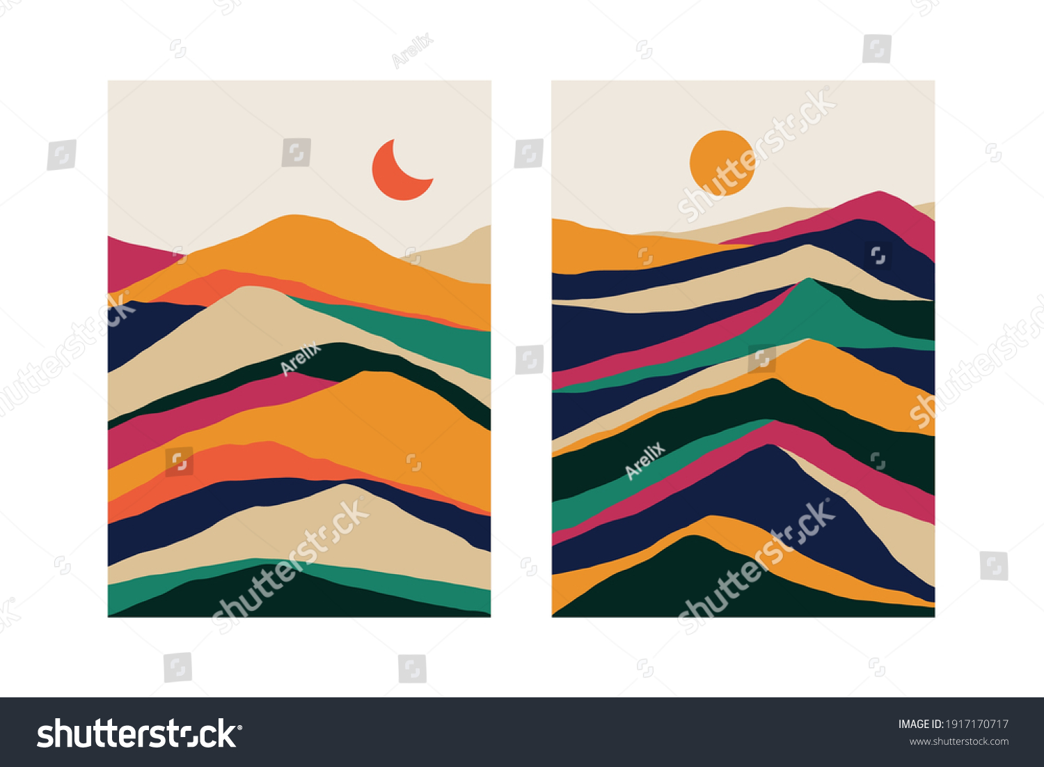 Abstract Geometric Landscape Painting Minimalist Mountain Stock Vector ...