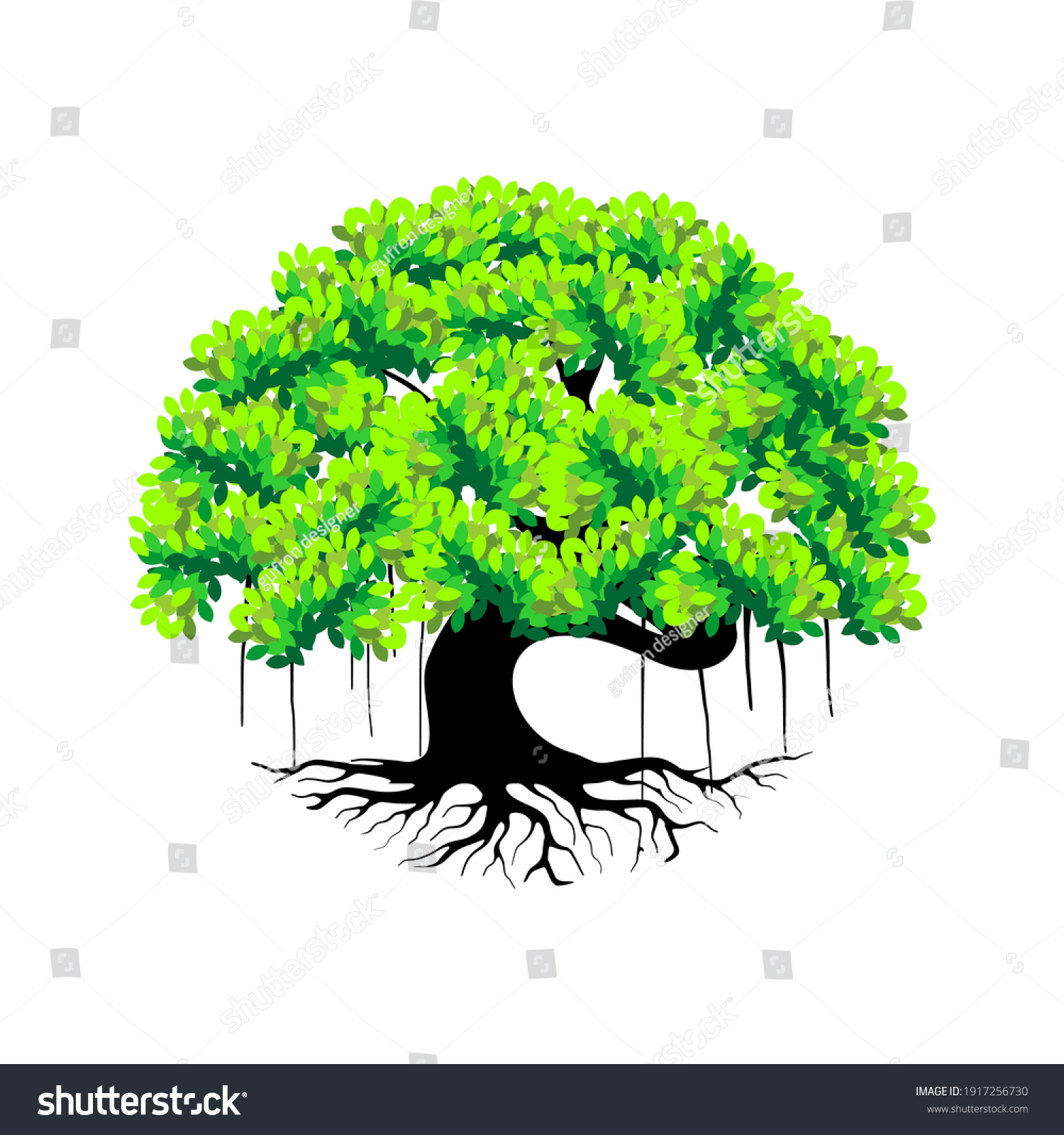 Tree Vector Illustration Roots Banyan Tree Stock Vector (Royalty Free ...