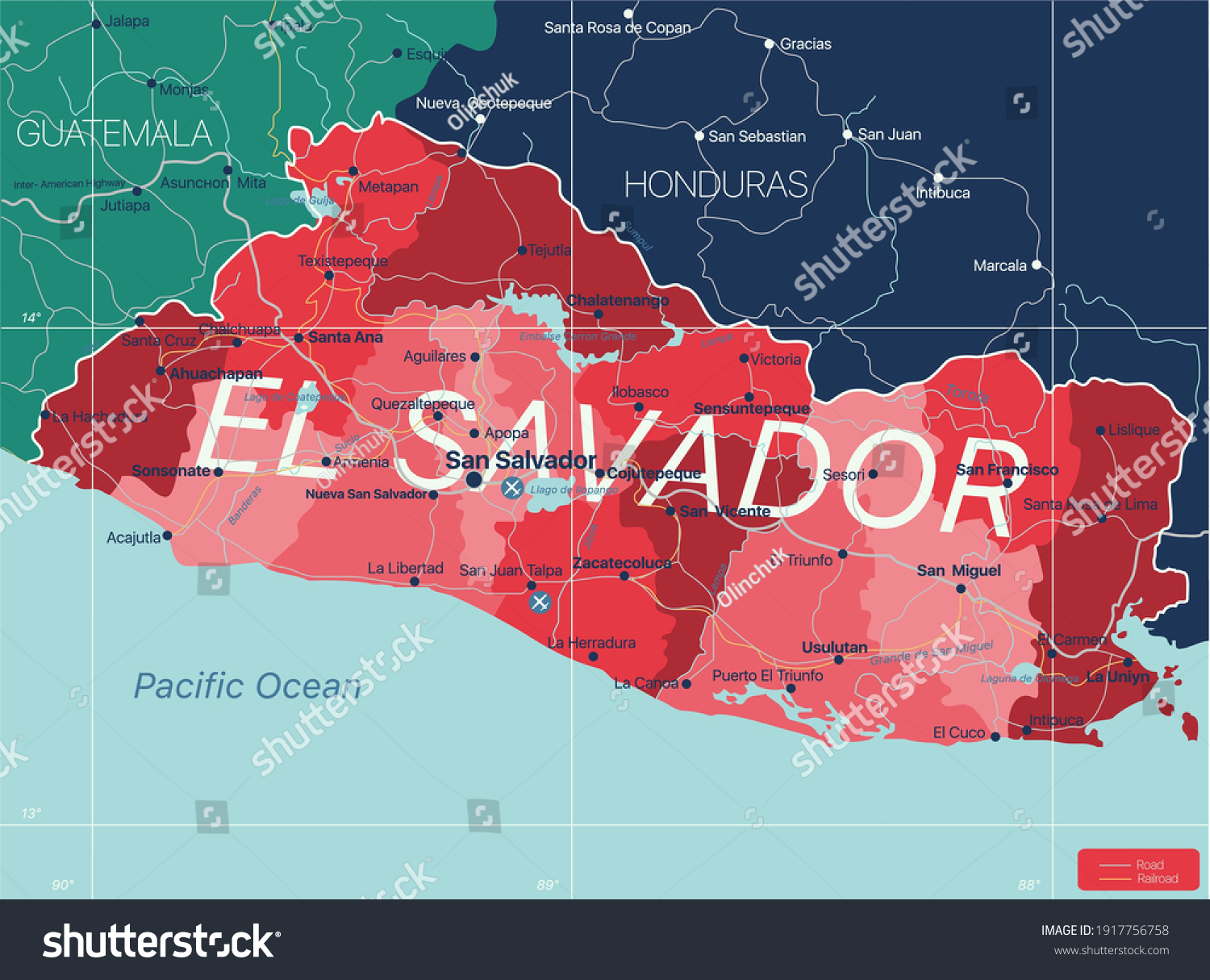 El Salvador Country Detailed Editable Map Stock Vector (Royalty Free