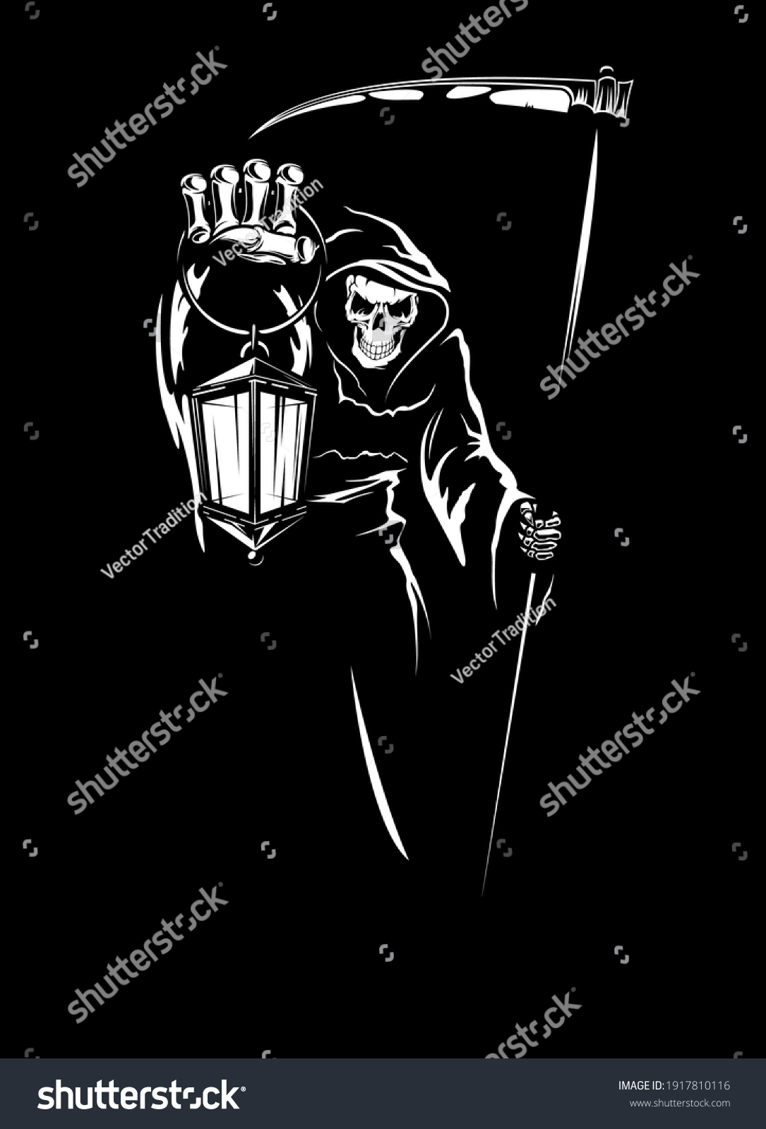 Grim Reaper Scythe Death Holding Lantern Stock Vector (Royalty Free ...