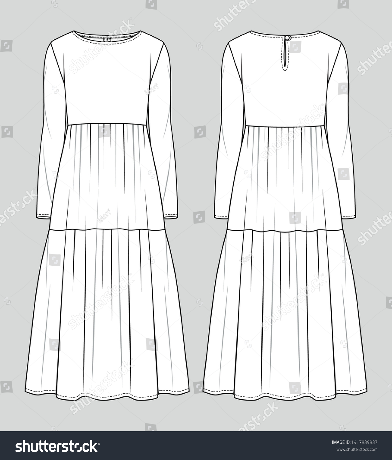 Midi Dress Fashion Sketch Vector Illustration Stock Vector (Royalty ...