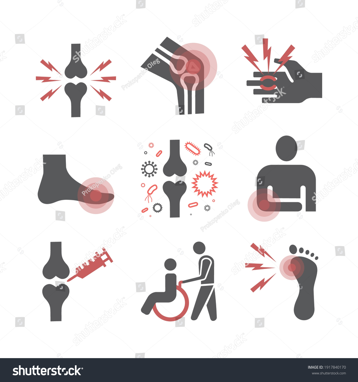 Arthritis Symptoms Treatment Flat Icons Set Stock Vector (Royalty Free ...