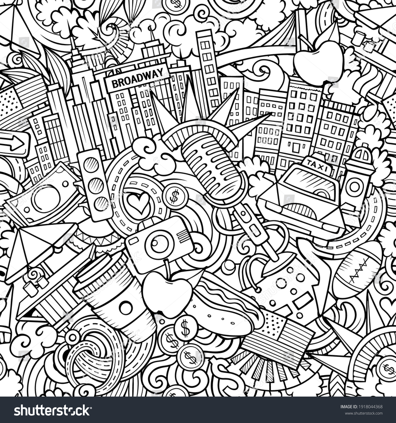 Cartoon Doodles New York Seamless Pattern Stock Vector (Royalty Free ...