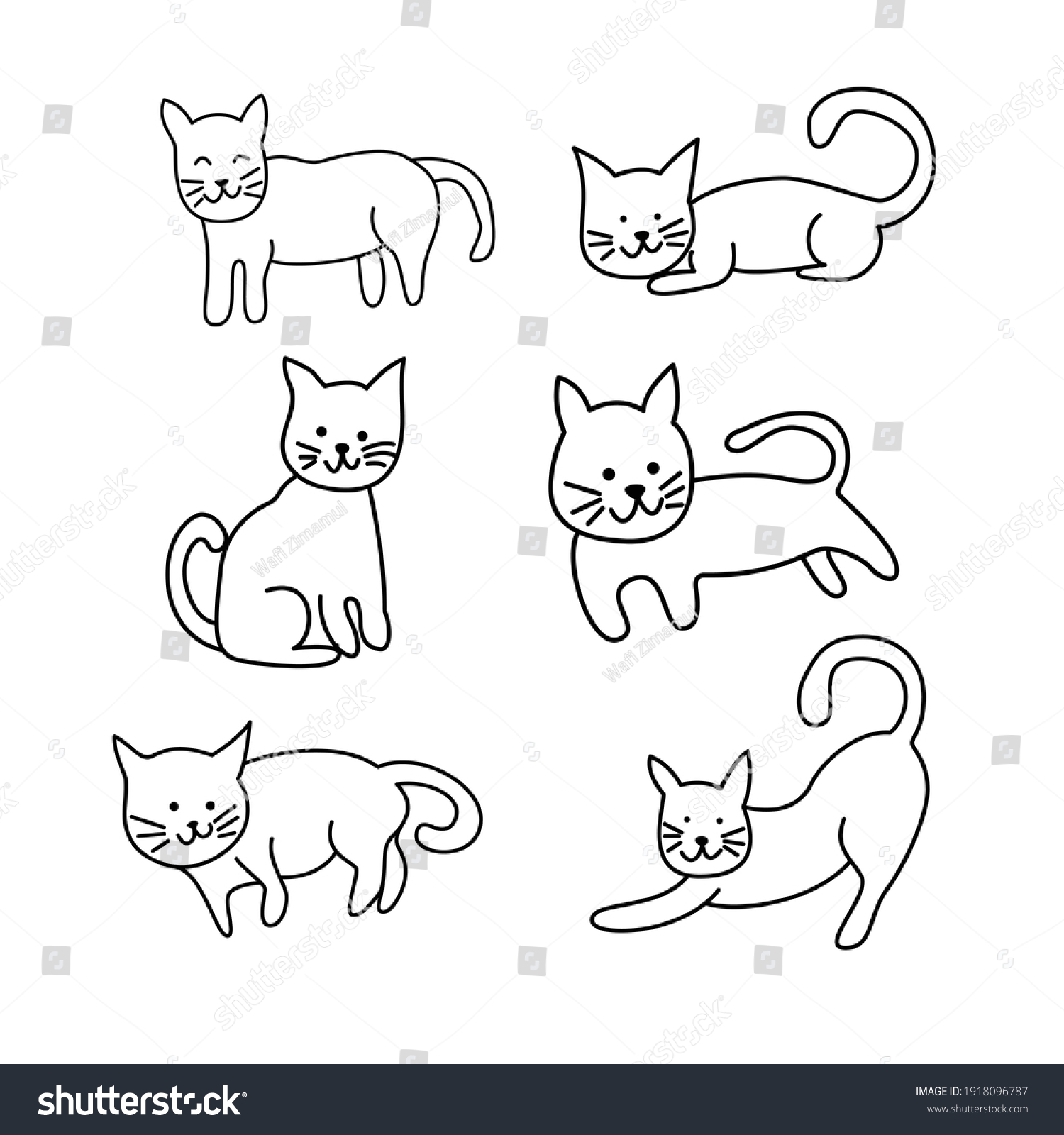 Hand Drawn Cute Cat Cartoon Collection Stock Vector (Royalty Free ...