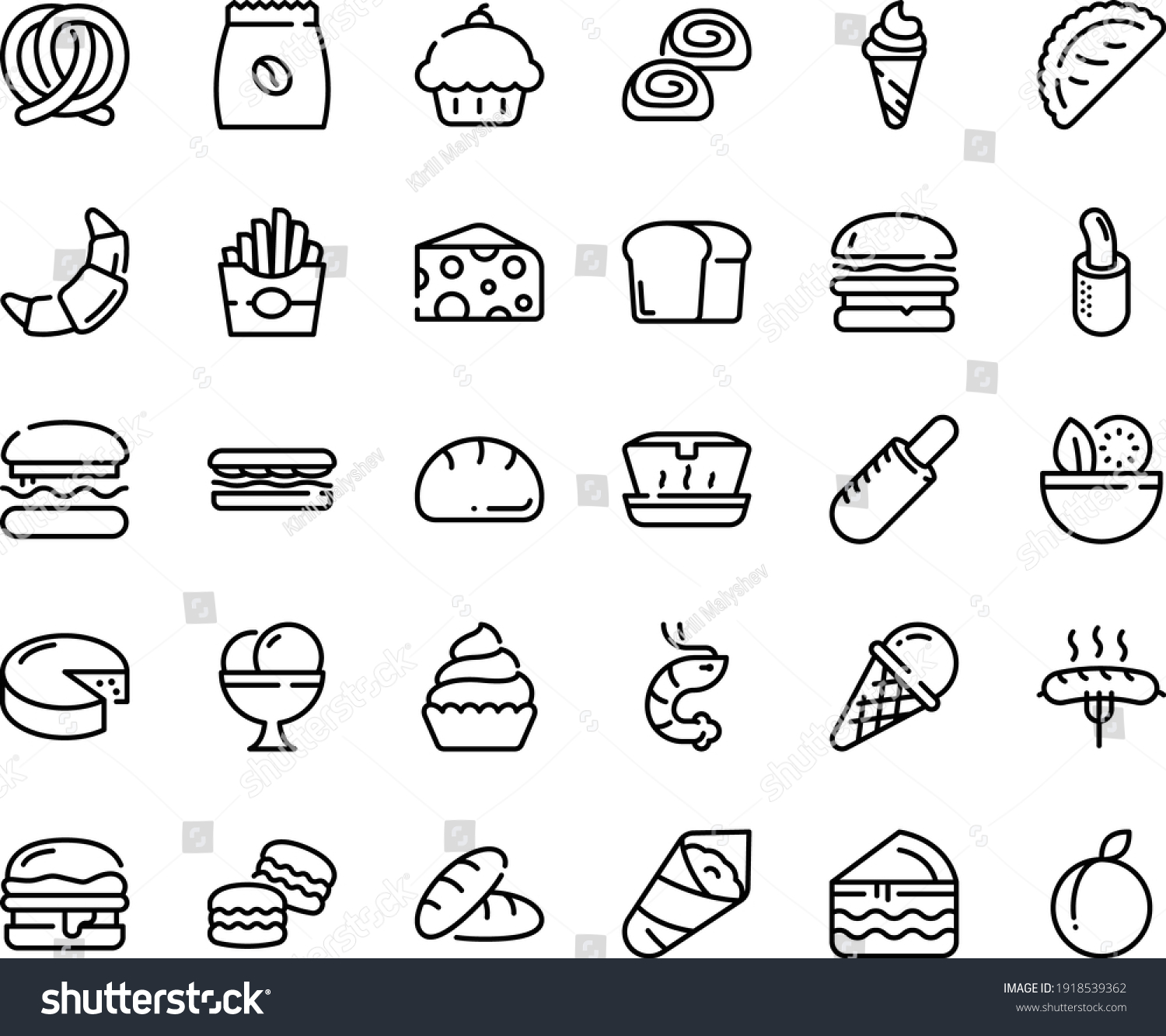 Food Line Icon Set Burger Salad Stock Vector (Royalty Free) 1918539362 ...