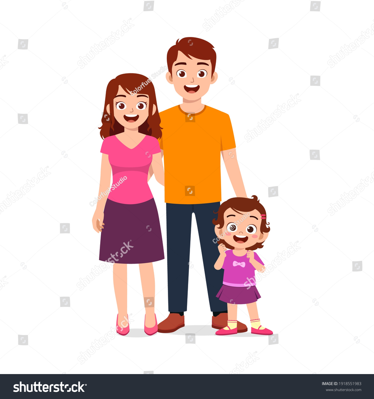 Cute Little Girl Mom Dad Together Stock Vector (Royalty Free ...