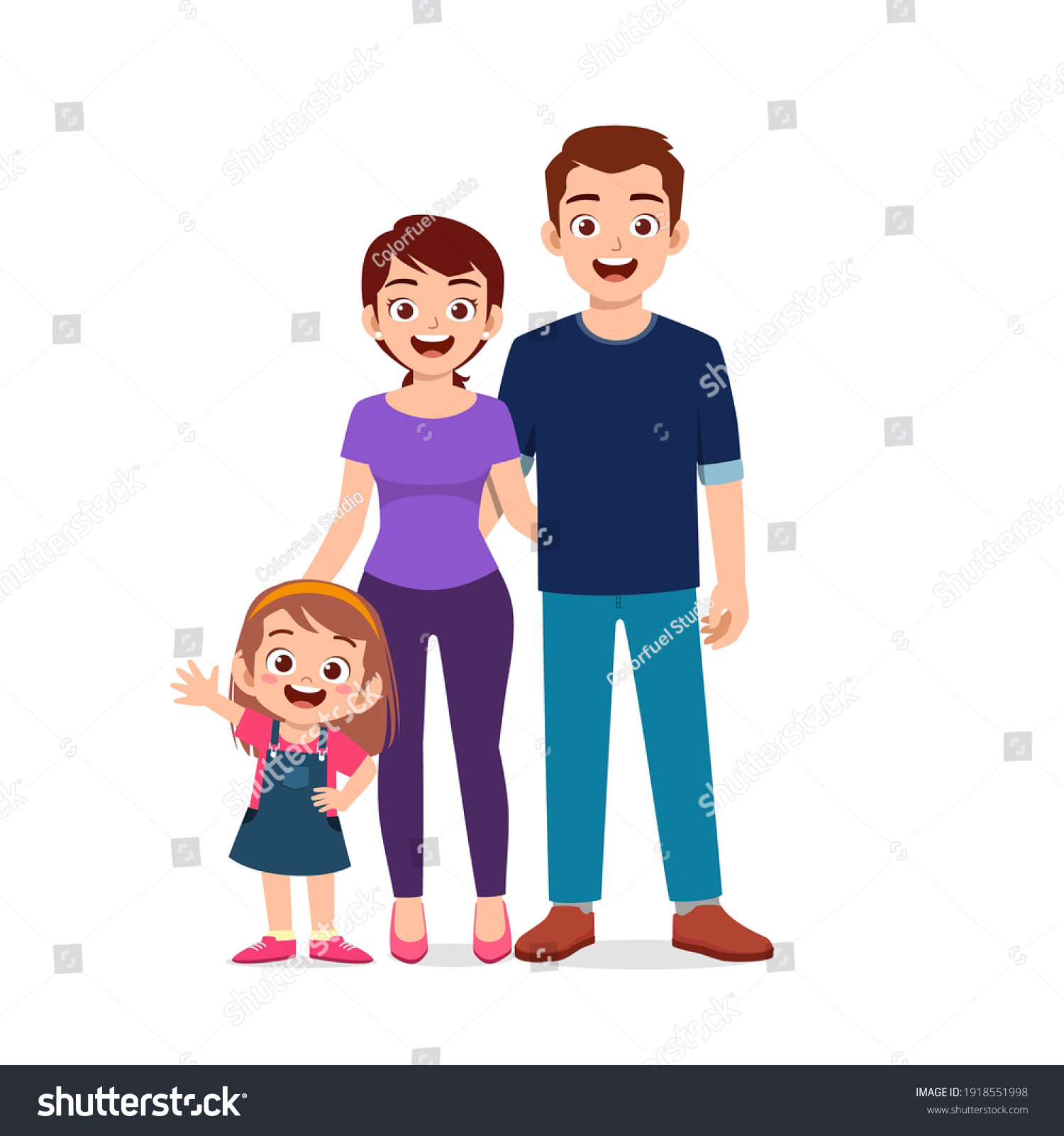 Cute Little Girl Mom Dad Together Stock Vector (Royalty Free ...