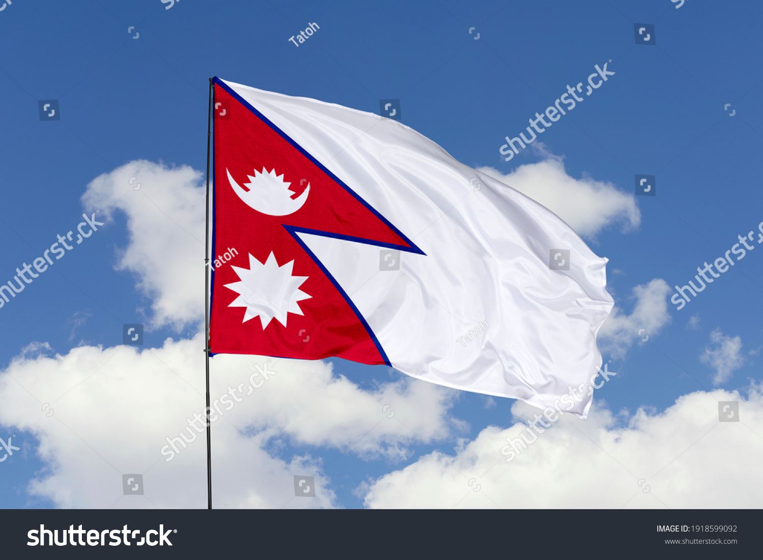 Nepal Flag Isolated On Blue Sky Stock Photo 1918599092 | Shutterstock