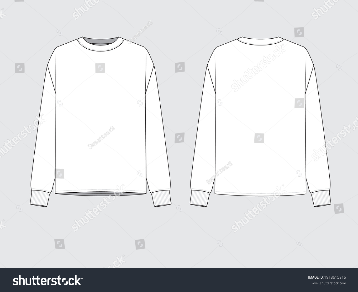 Sweater Front Back Drawing Technical Flat Stock Vector (Royalty Free ...