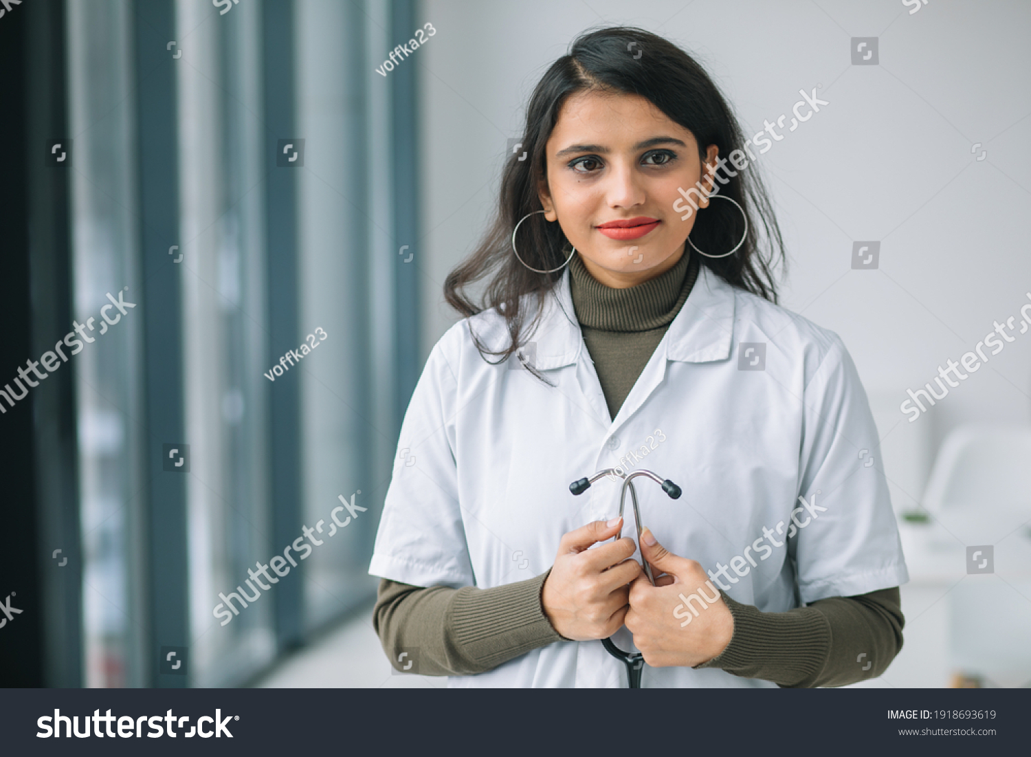 Happy Young Indian Woman Doctor Wearing Stock Photo 1918693619 ...