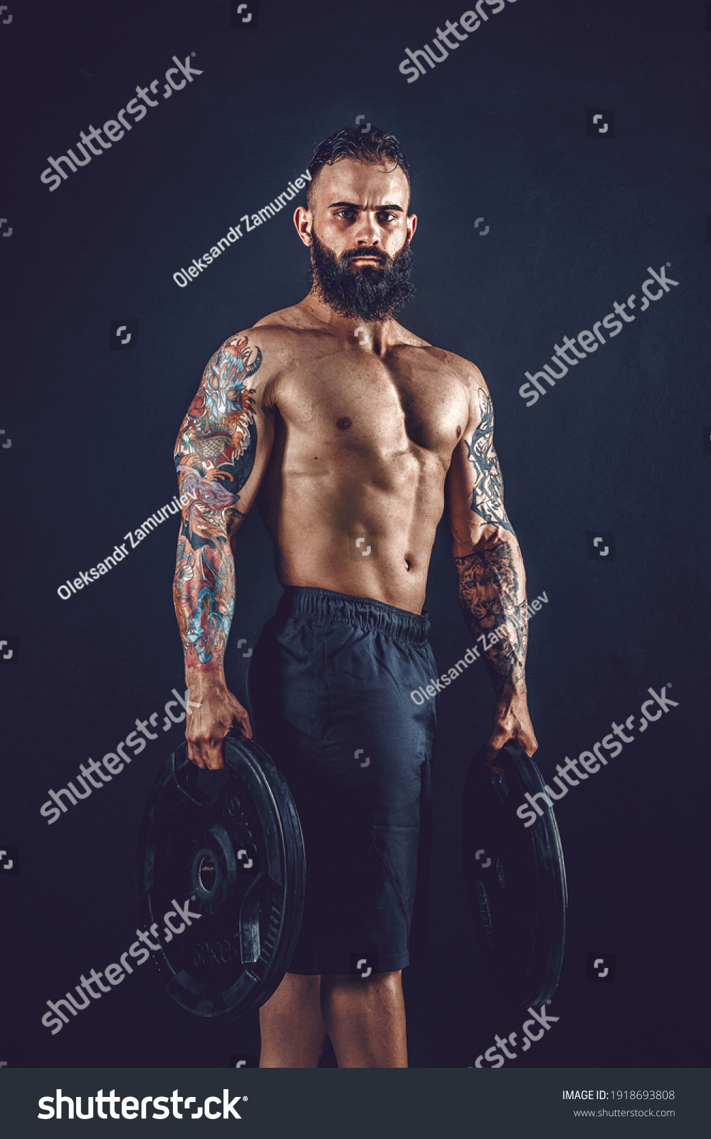 Studio Portrait Shirtless Tattooed Bearded Male Stock Photo Shutterstock